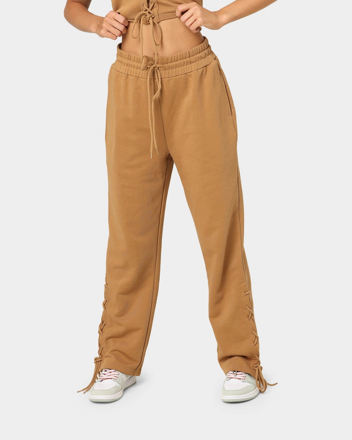 Polyester fabric Modern Design EN ES Women's Mason Lace Up Track Pants Tan
