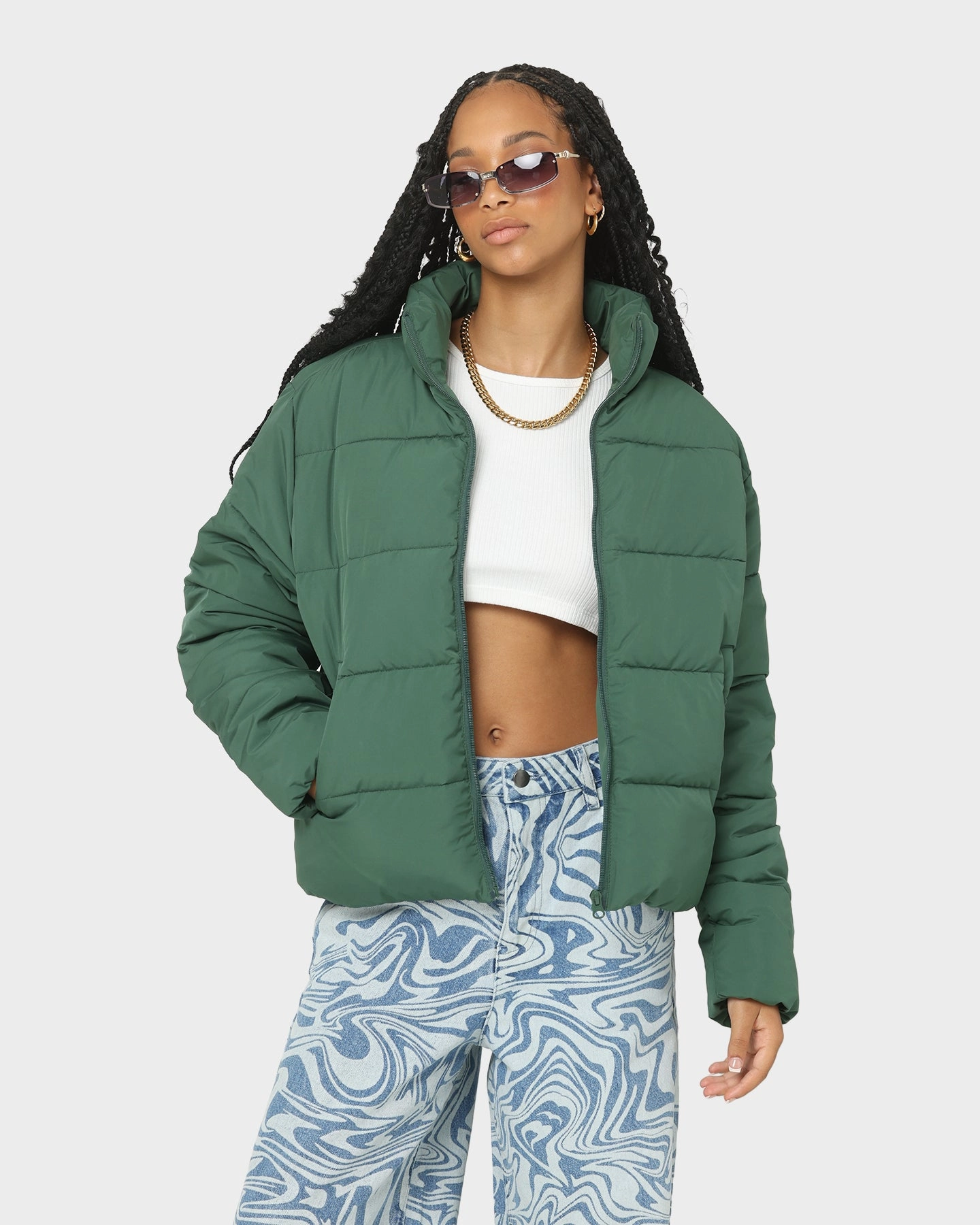 EN ES Women's Shake Up Puffa Jacket Green belt Light Reflective Trims