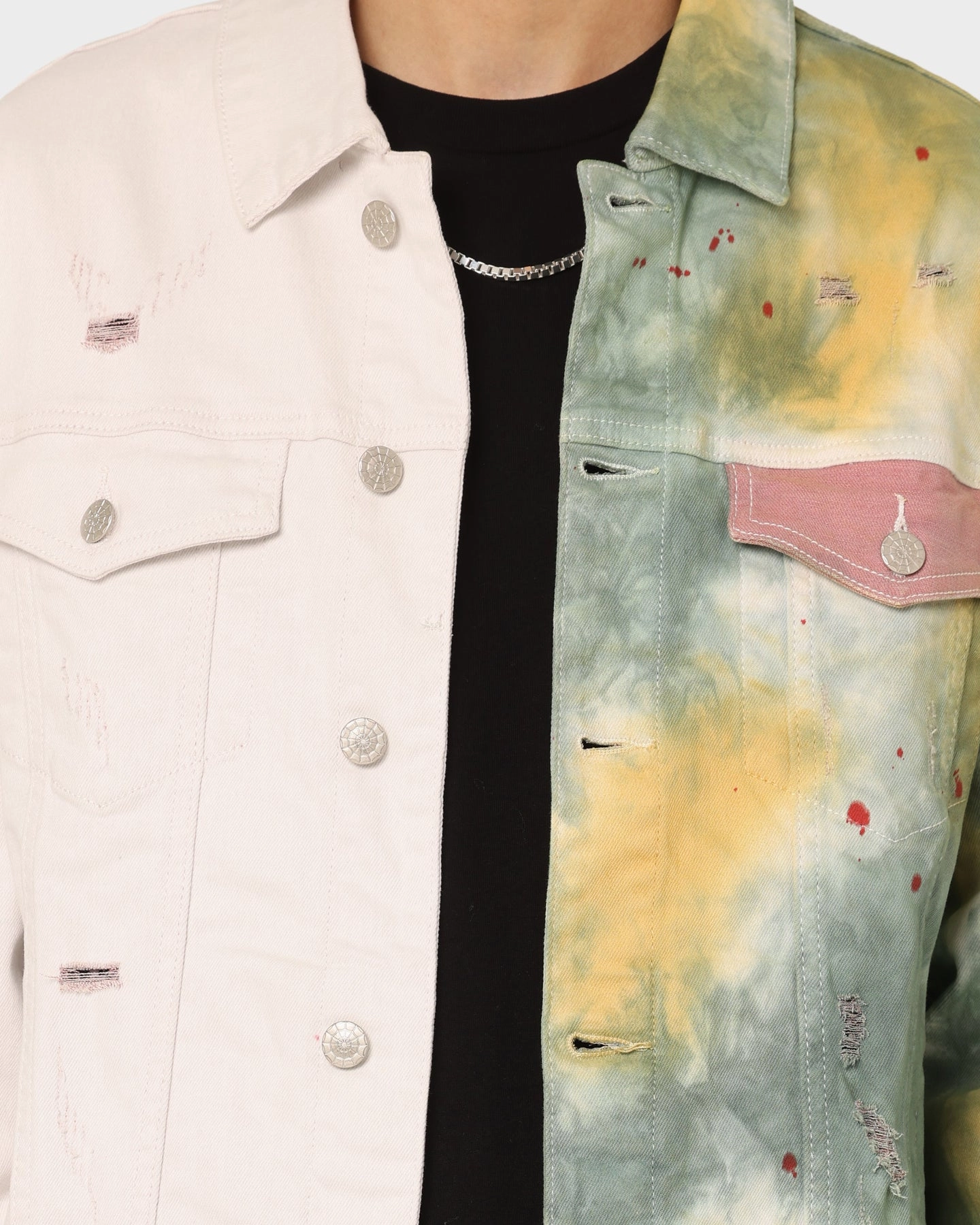Interchangeable Liner System Collapsible Hood Structure En Noir Inc Cash Denim Jacket Green Tiedye