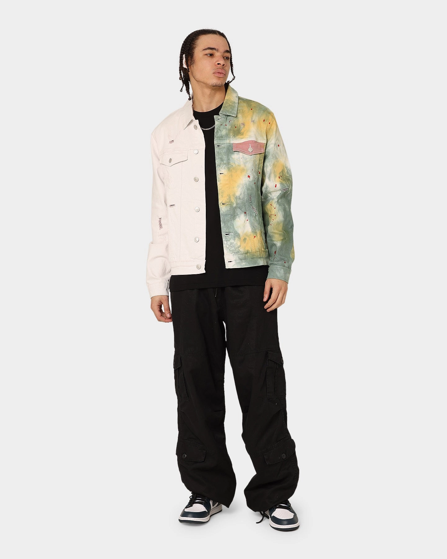 En Noir Inc Cash Denim Jacket Green Tiedye Tactile Response Fabric