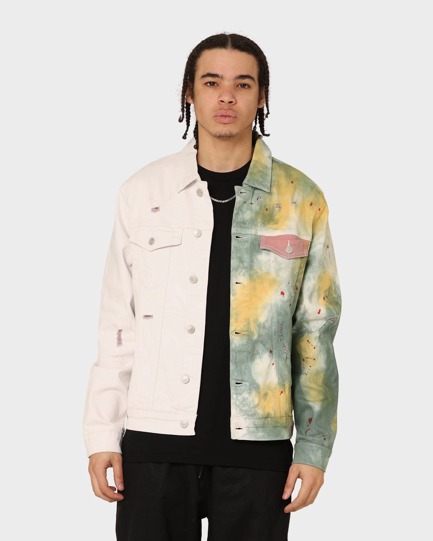 Score elderly people En Noir Inc Cash Denim Jacket Green Tiedye