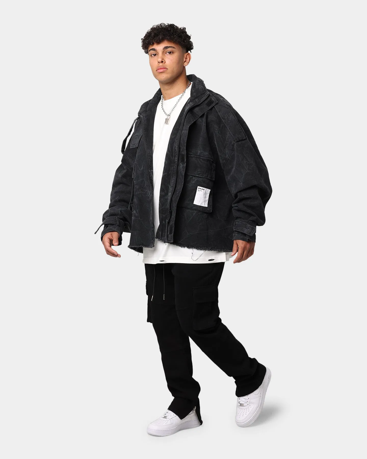 Leather EN ES Division Cargo Jacket Black