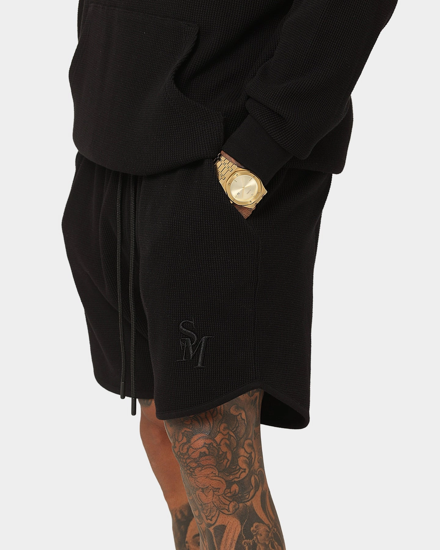 Saint Morta Waffle Shorts Black suede look FoldOverClosure