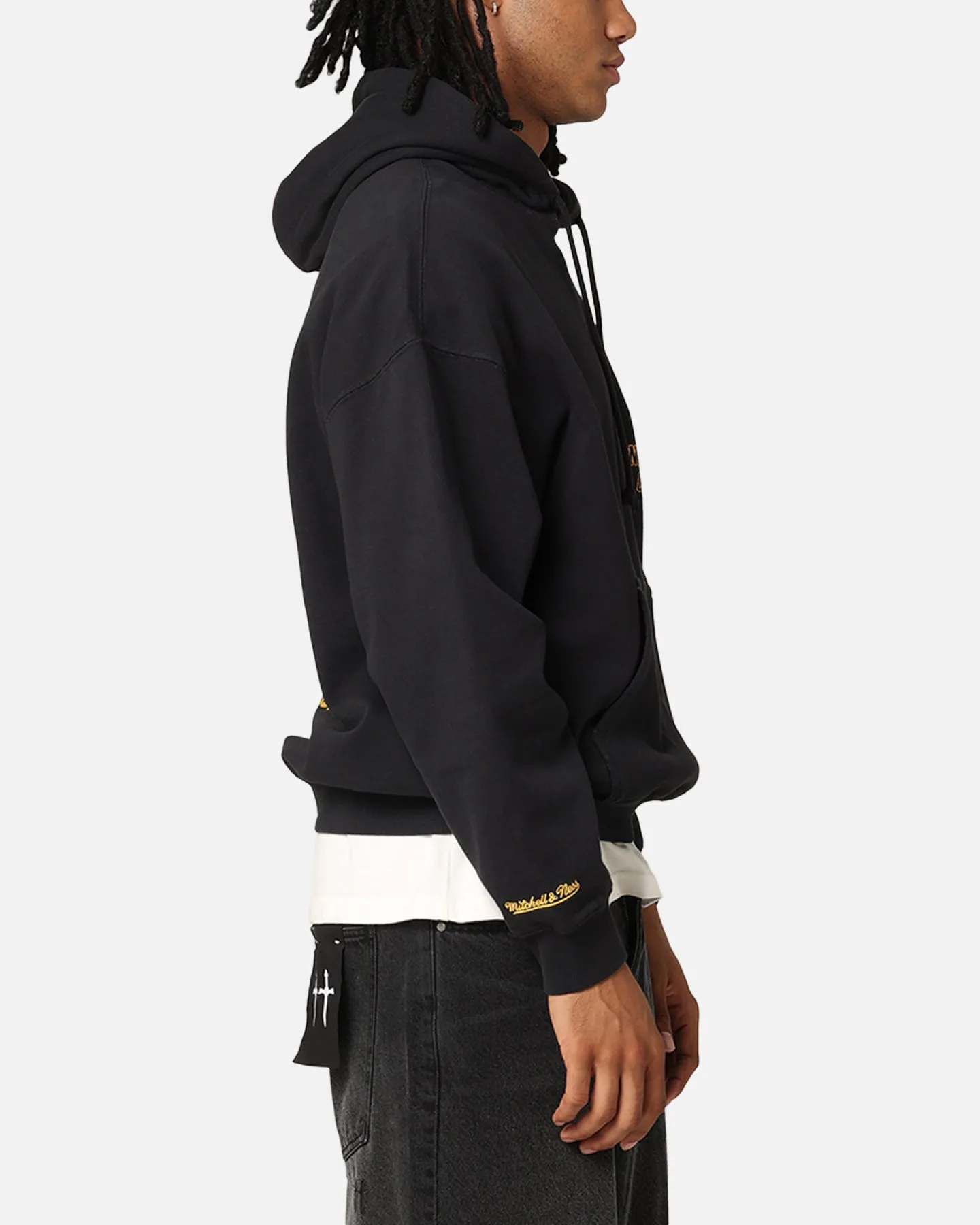 Mitchell & Ness Chicago Bulls Rings Hoodie Faded Black Worship Double Layered Edges