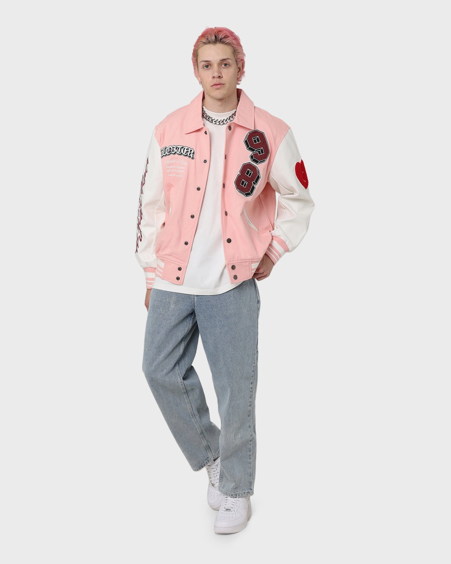 Loiter Human Varsity Jacket Pink Clean Cut Surprise