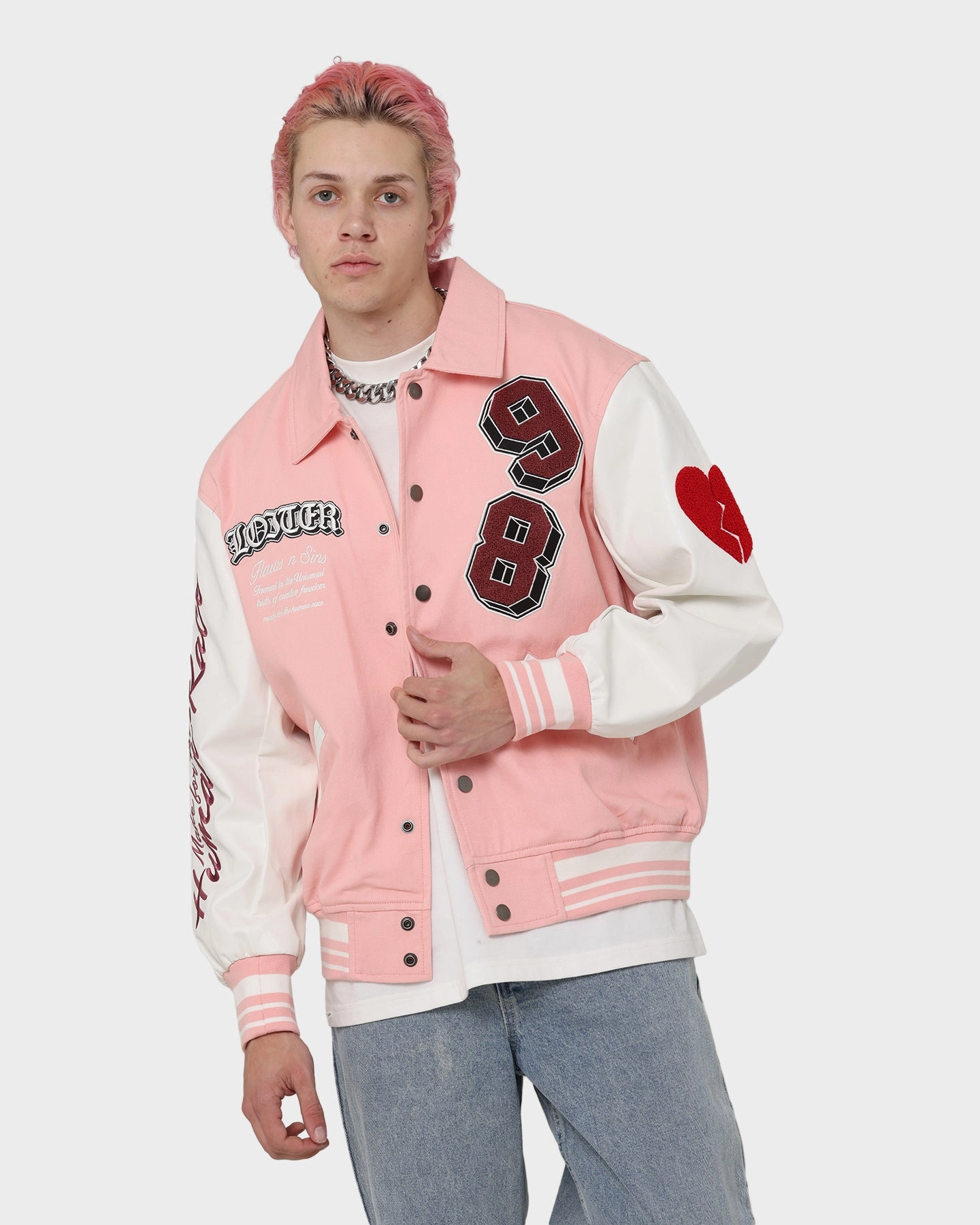 Loiter Human Varsity Jacket Pink Street Vibe