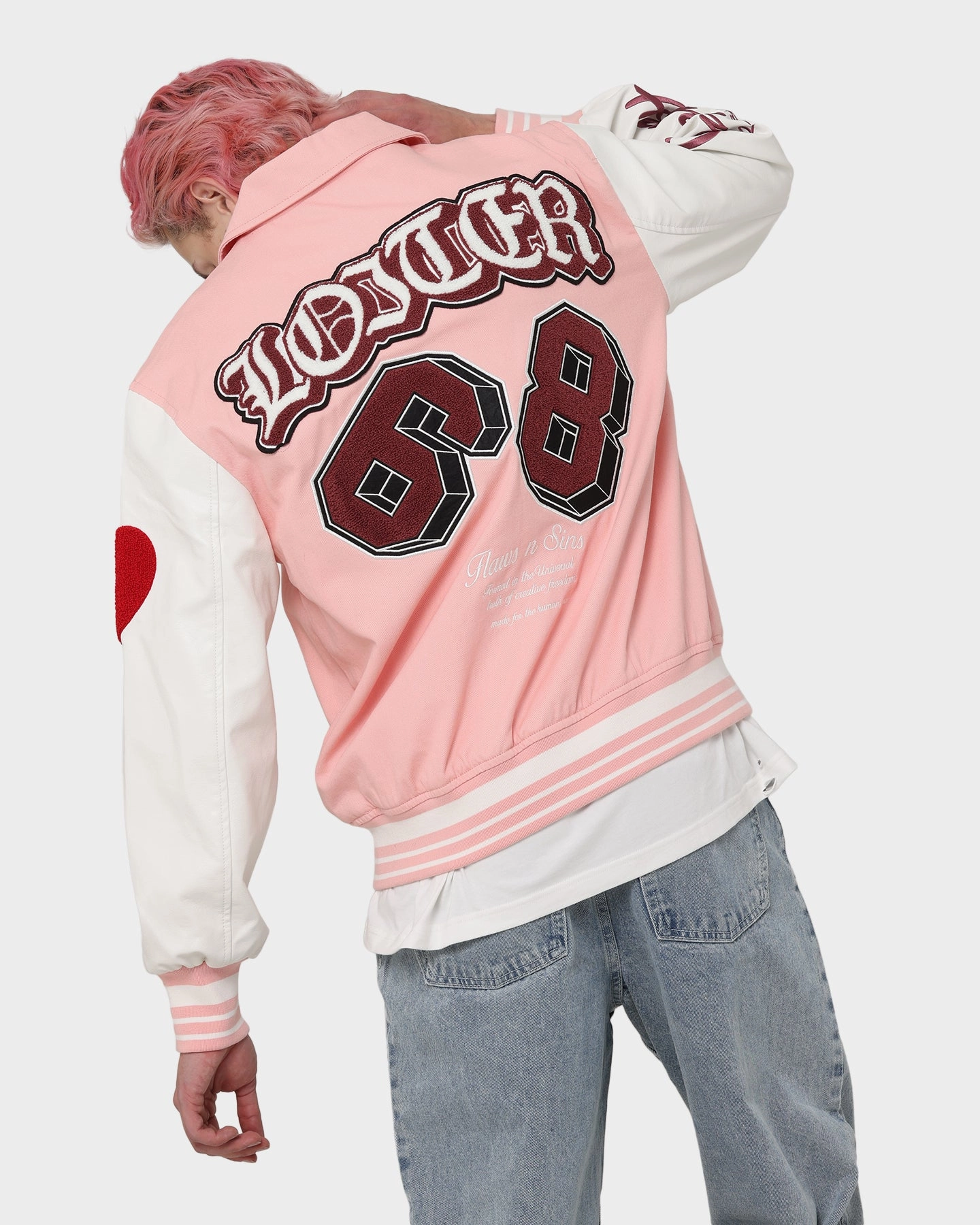 Loiter Human Varsity Jacket Pink Smooth Feel