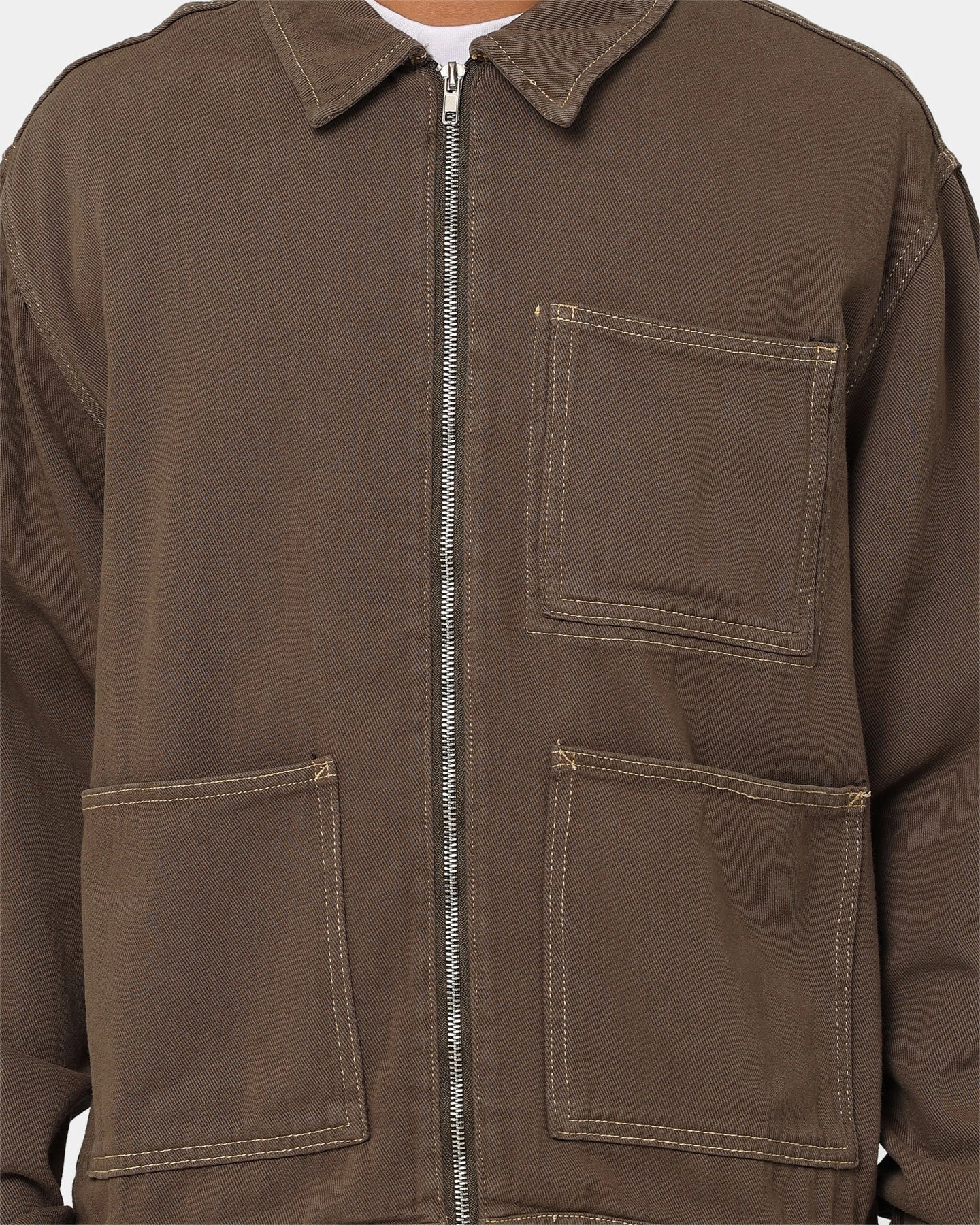 OversizedFit Airtight Storage Compartment Stussy Twill Work Jacket Olive