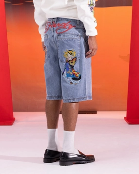 Stretchable Design Ed Hardy Geisha Jorts Light Wash Blue