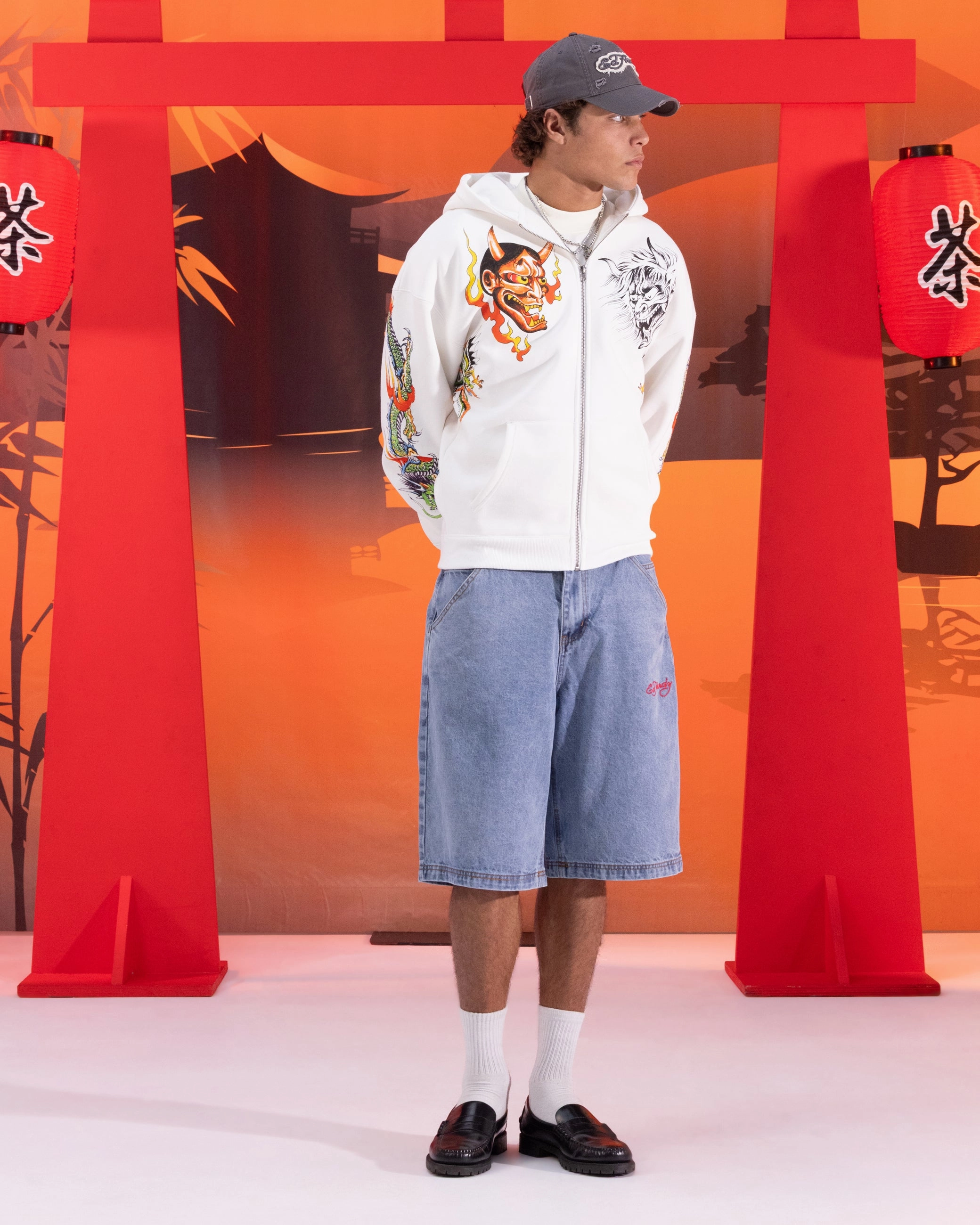 Ed Hardy Geisha Jorts Light Wash Blue FlameRetardantTreatment SlimFit