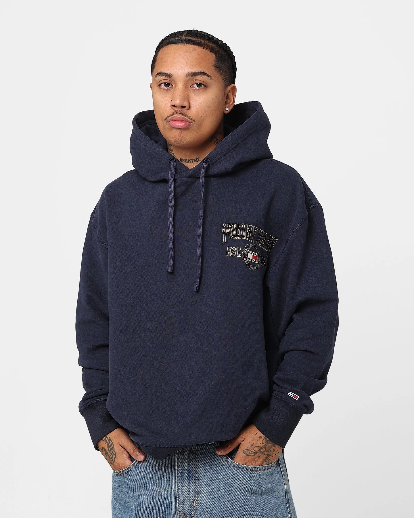 Tommy Jeans Relaxed Luxe Hoodie Twilight Navy Full Length Front Zipper Sporty