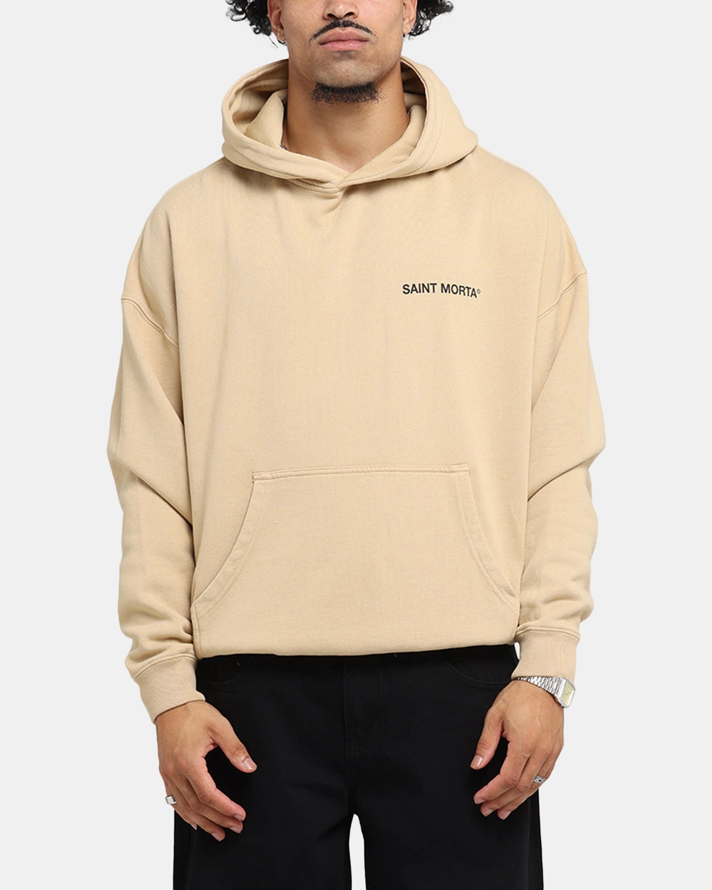 Handsome Finish Sustainable Manufacturing Saint Morta Awakening Boxy Hoodie Stone