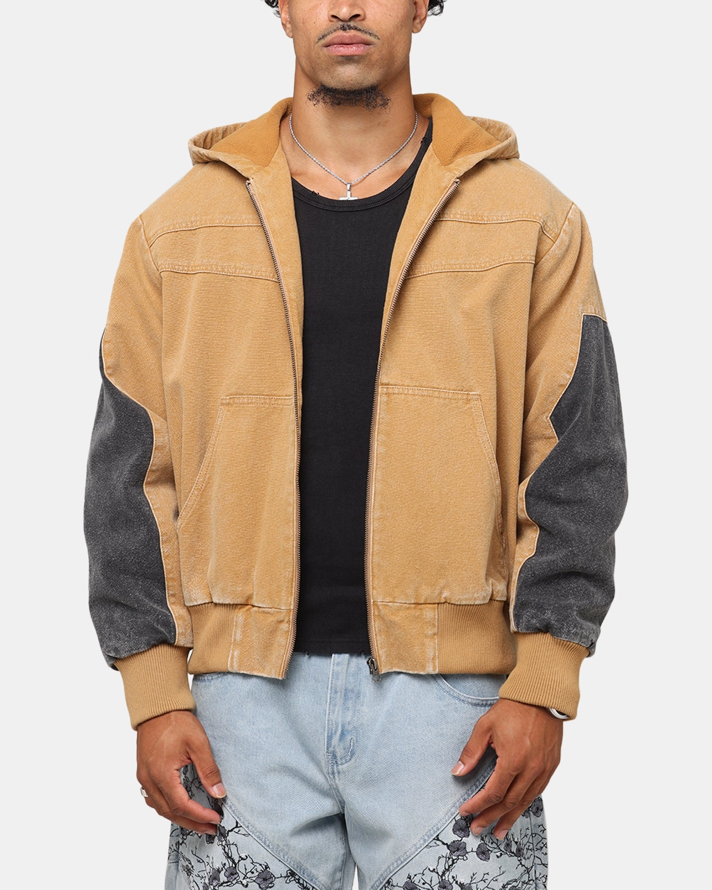 Saint Morta Hooded Workwear Jacket Tan/Black Faux Fur Circumstance