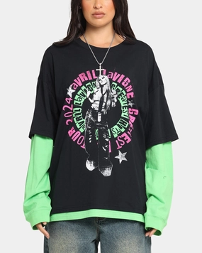 Avril Lavigne Avril Layered Long Sleeve T-Shirt Black Wash Minimal Comfort Wear No Fade Technology