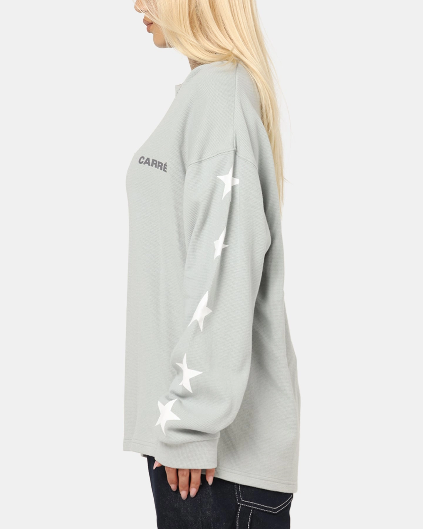 Carre Waffle Workwear Long Sleeve T-Shirt Grey Odor-resistant Layered Style