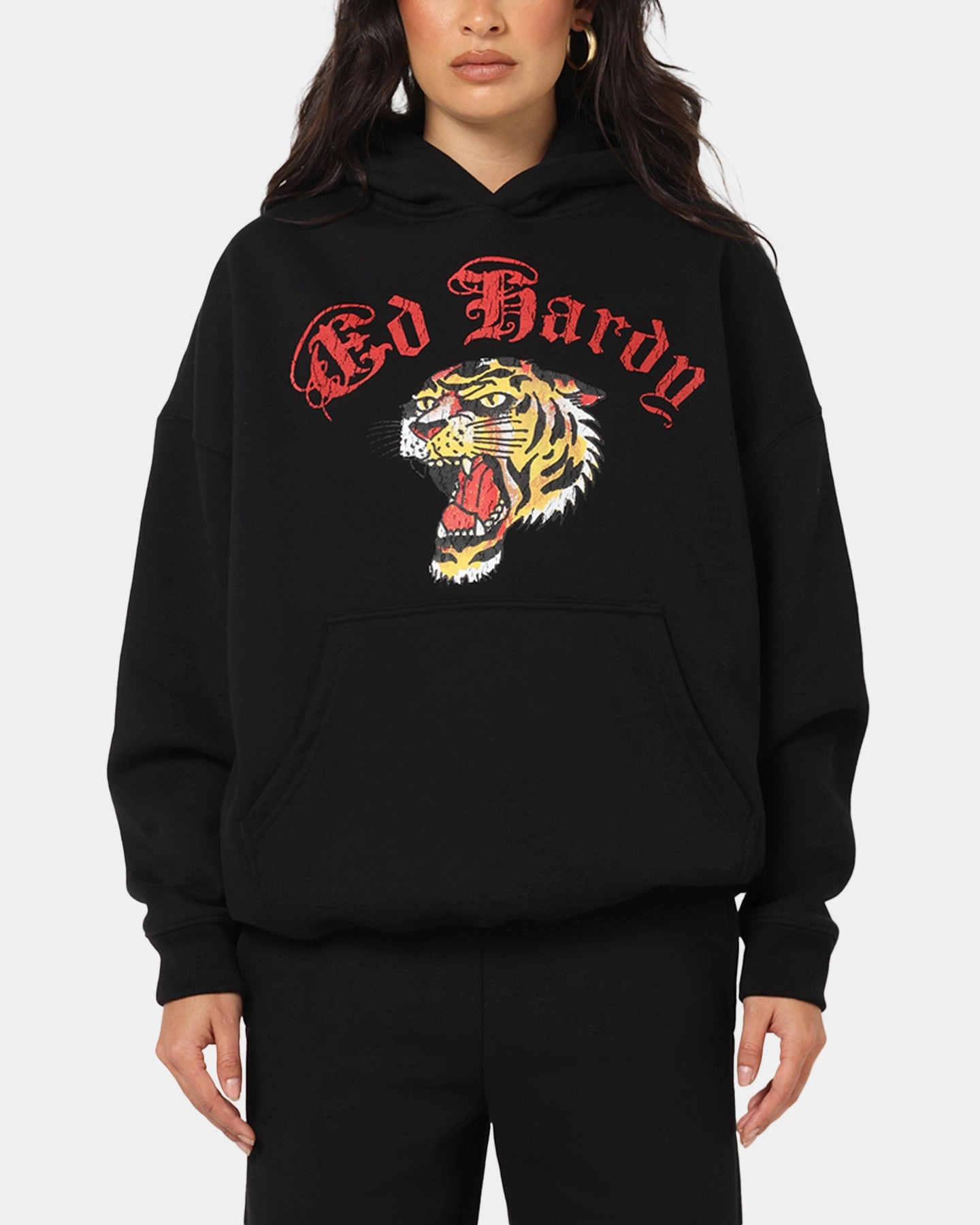 Ed Hardy Tiger Wrath Hoodie Black Comfort Fit