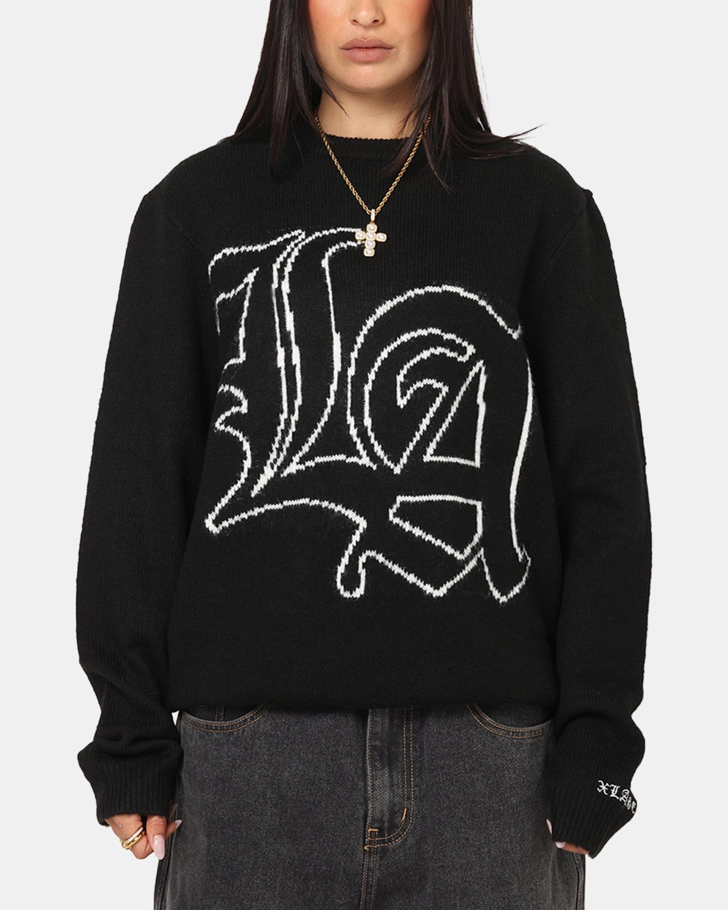 Effortless Style Wrinkle Resistant X-LARGE LA Knit Sweater Black