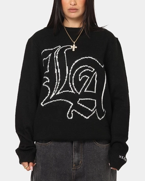 Effortless Style Wrinkle Resistant X-LARGE LA Knit Sweater Black