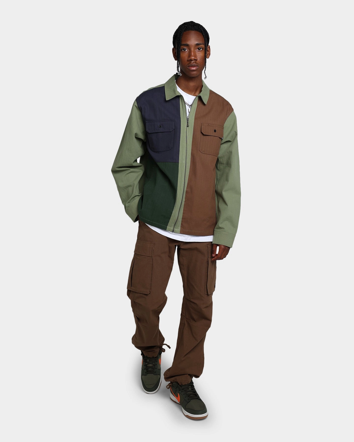 Fashionable Shield HUF Split Zip Work Shirt Olive