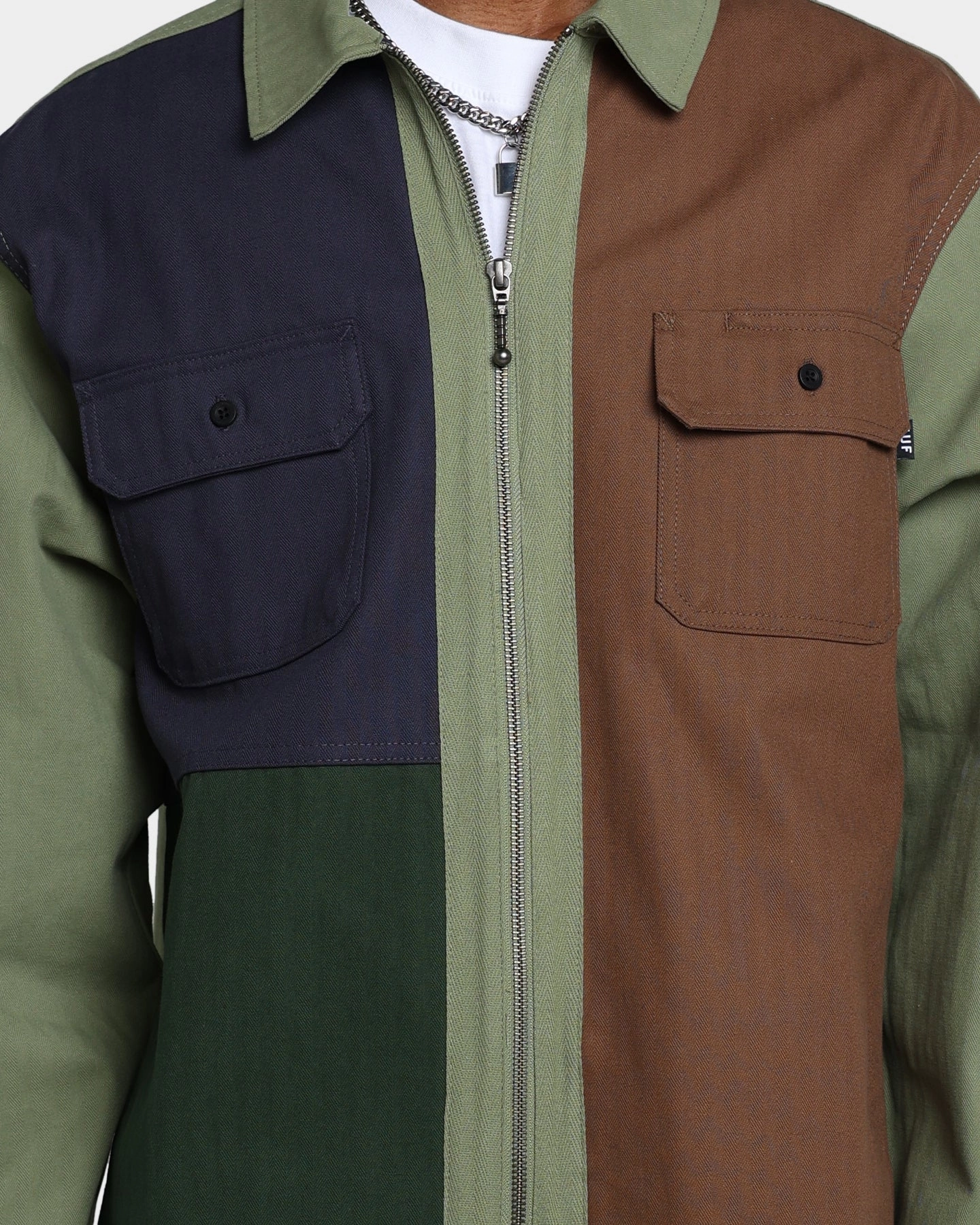 HUF Split Zip Work Shirt Olive Dirt Repellent Surface Sticker