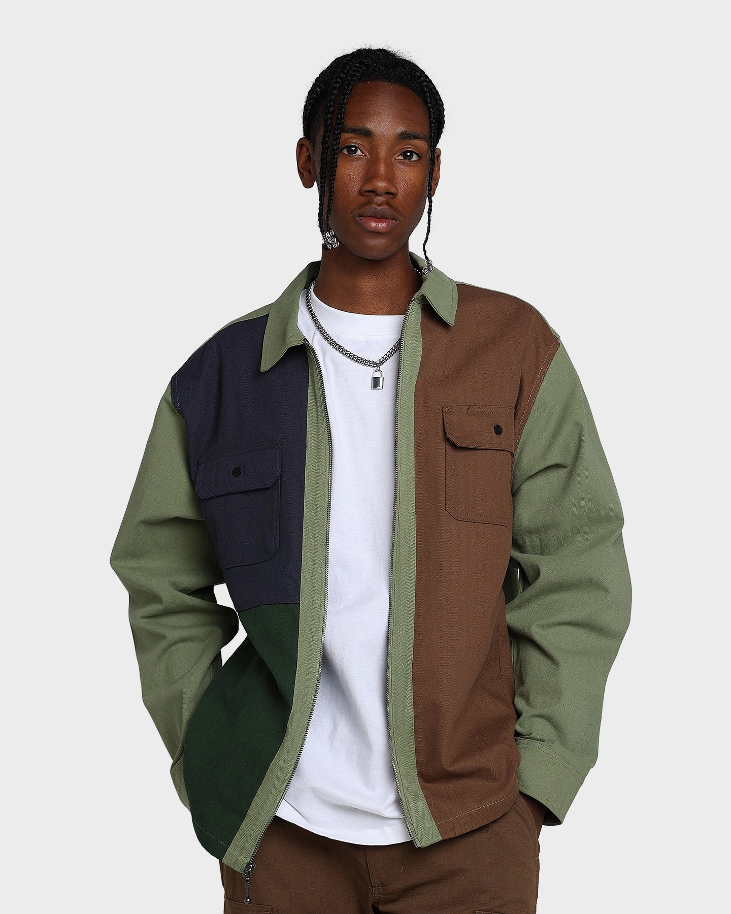 HUF Split Zip Work Shirt Olive Sport Inspired Mindfulness