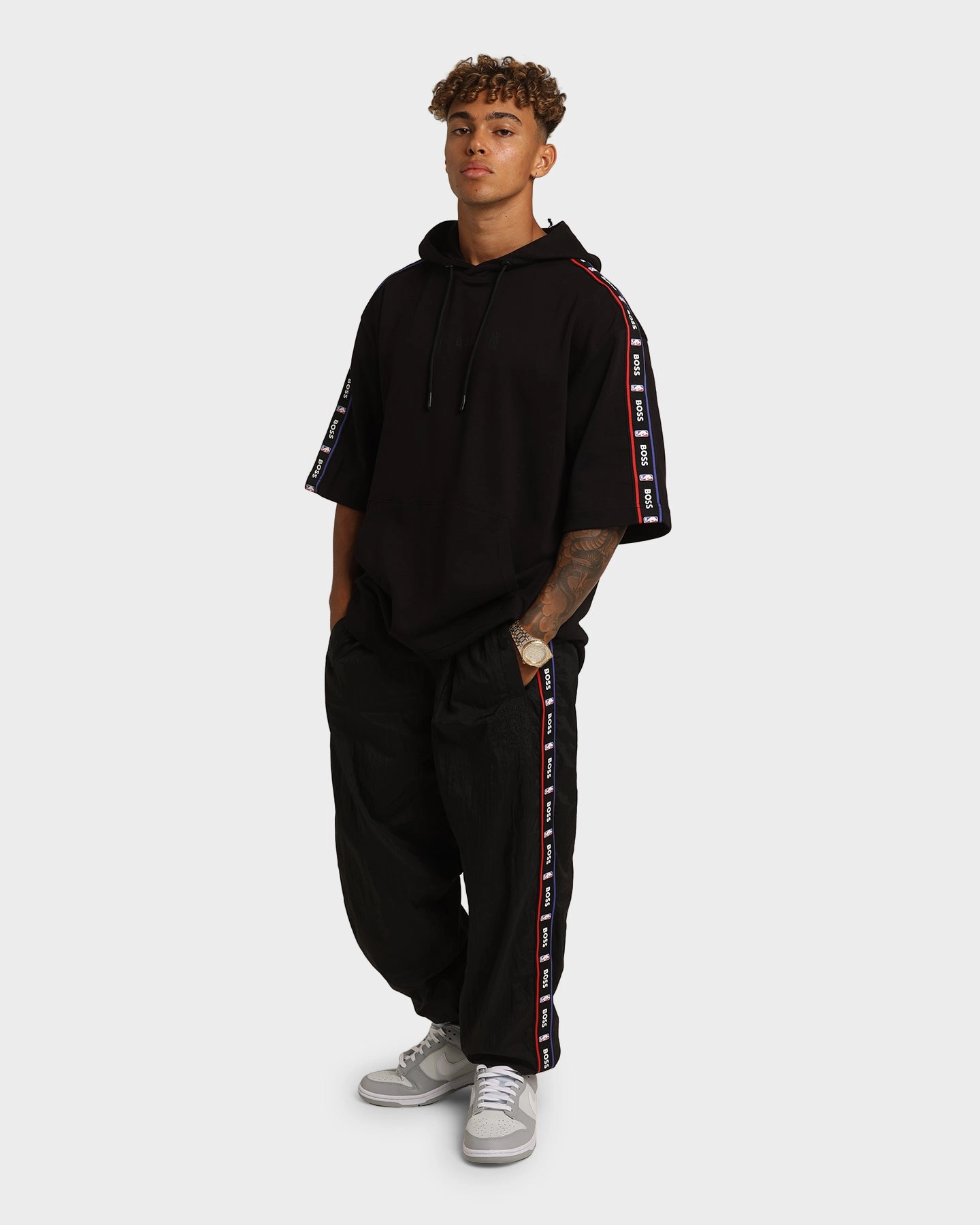 Anti-pilling Hugo Boss Hugo Boss X NBA Modern Short Sleeve Hoodie Black