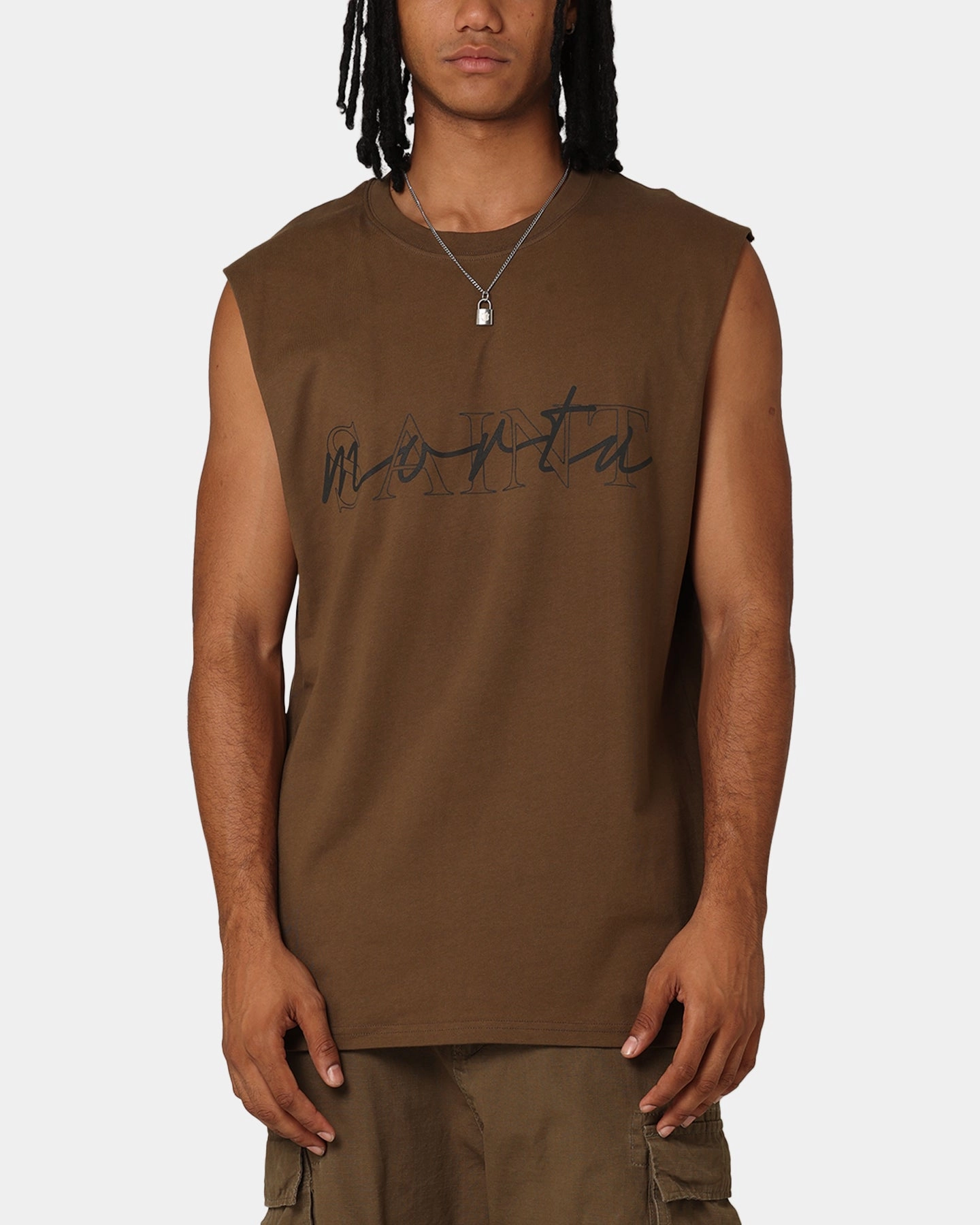 Slim Silhouette Stretch Fabric Technology Saint Morta Interlock Oversized Muscle T-Shirt Army Green