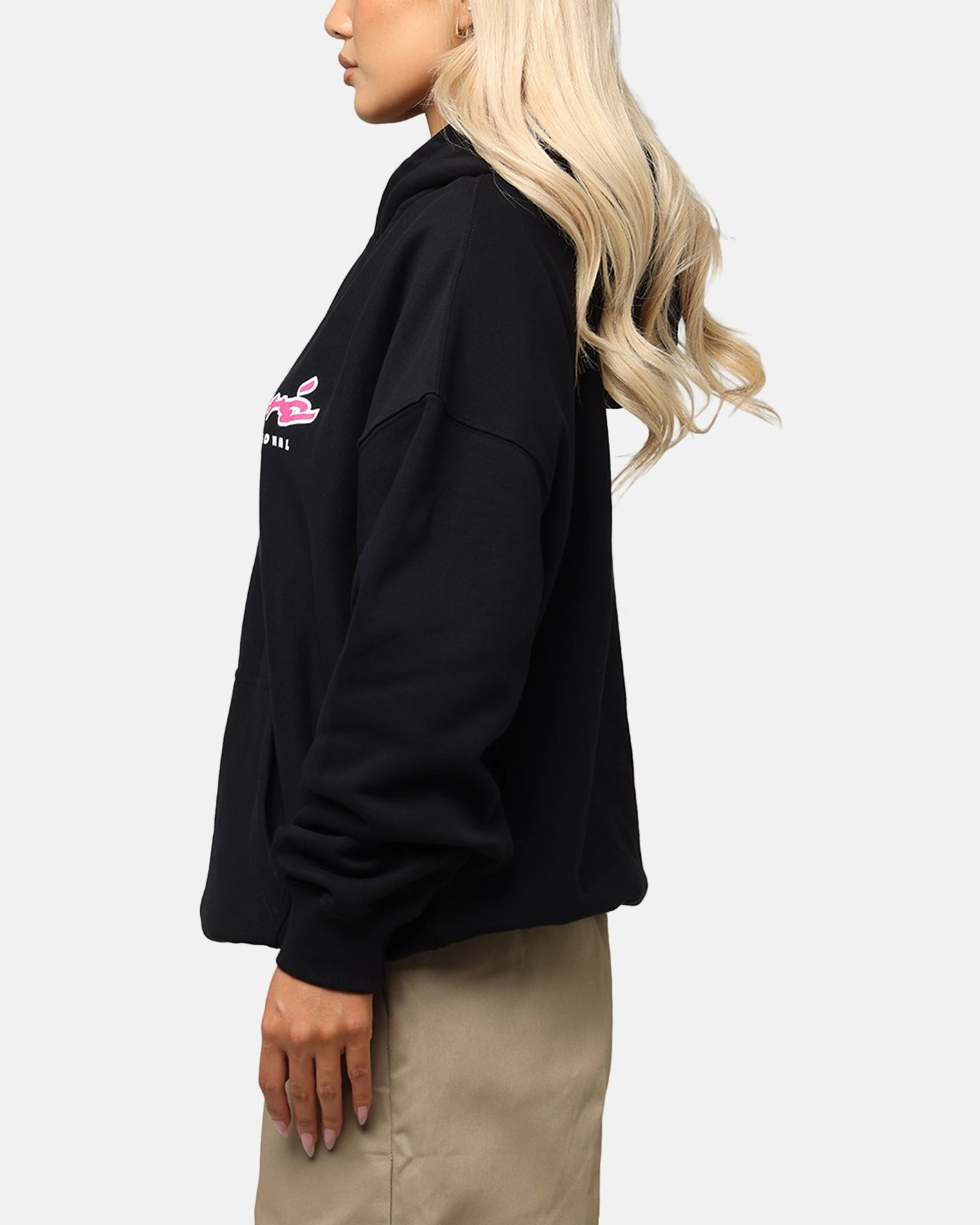 Foldable Collar Carre Race Script Hoodie Black