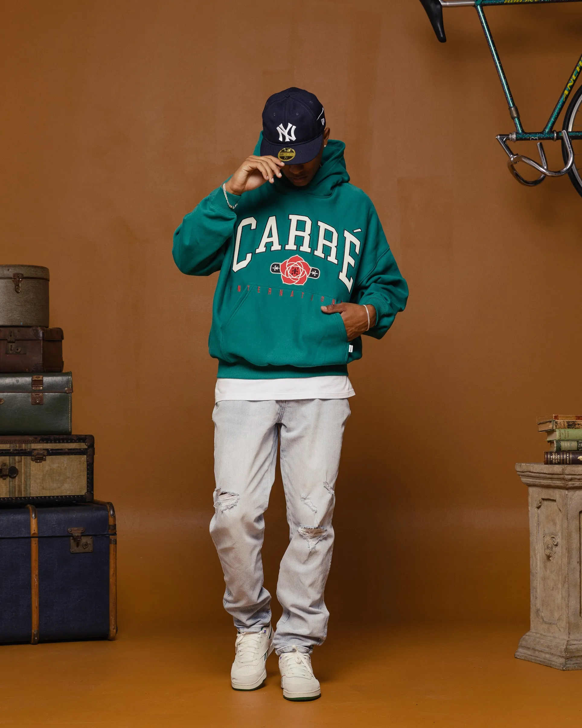 Communicate Carre Rose International Oversized Hoodie Dark Teal