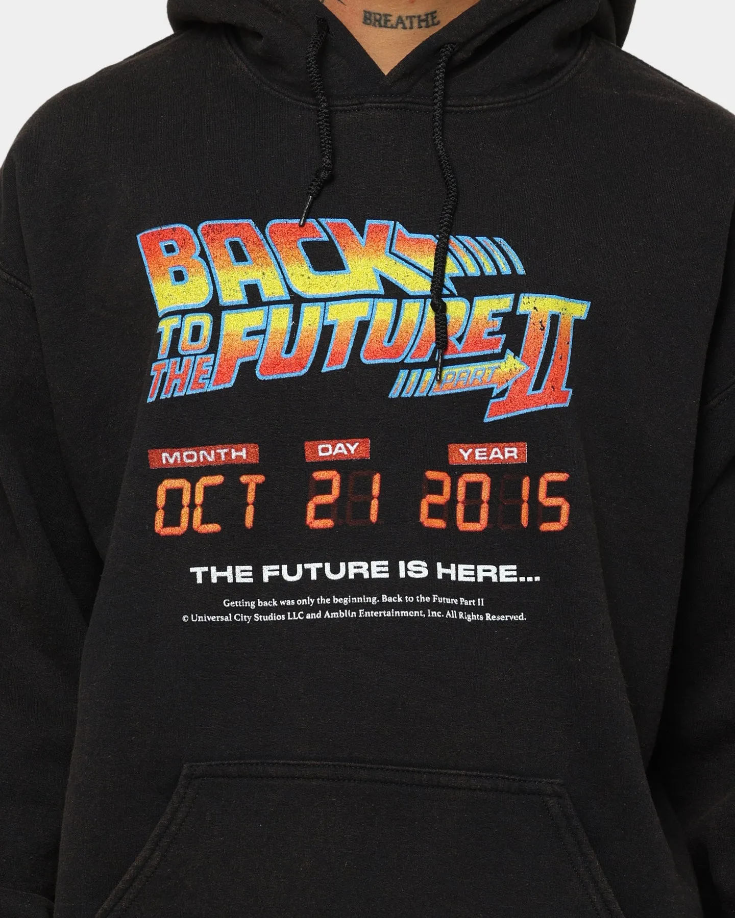 American Thrift X Back To The Future Back To The Future 2 Vintage Hoodie Washed Black Urban Wear New Arrival