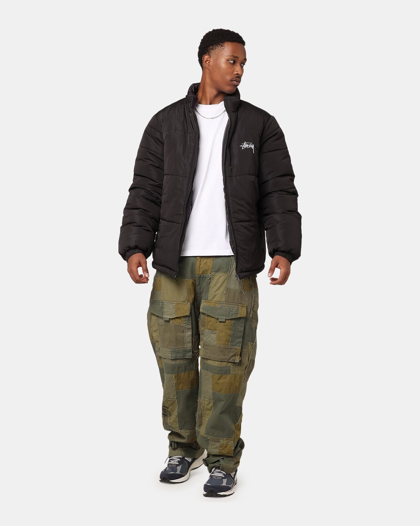 Stussy Stock 8 Ball Puffer Jacket Black Anti Slip Shoulder Pads