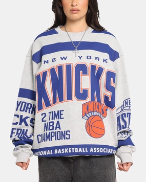 Micro Gauge Knitting Effortless Layering Mitchell & Ness New York Knicks Letterform Crewneck Grey Marle/Official Team Color