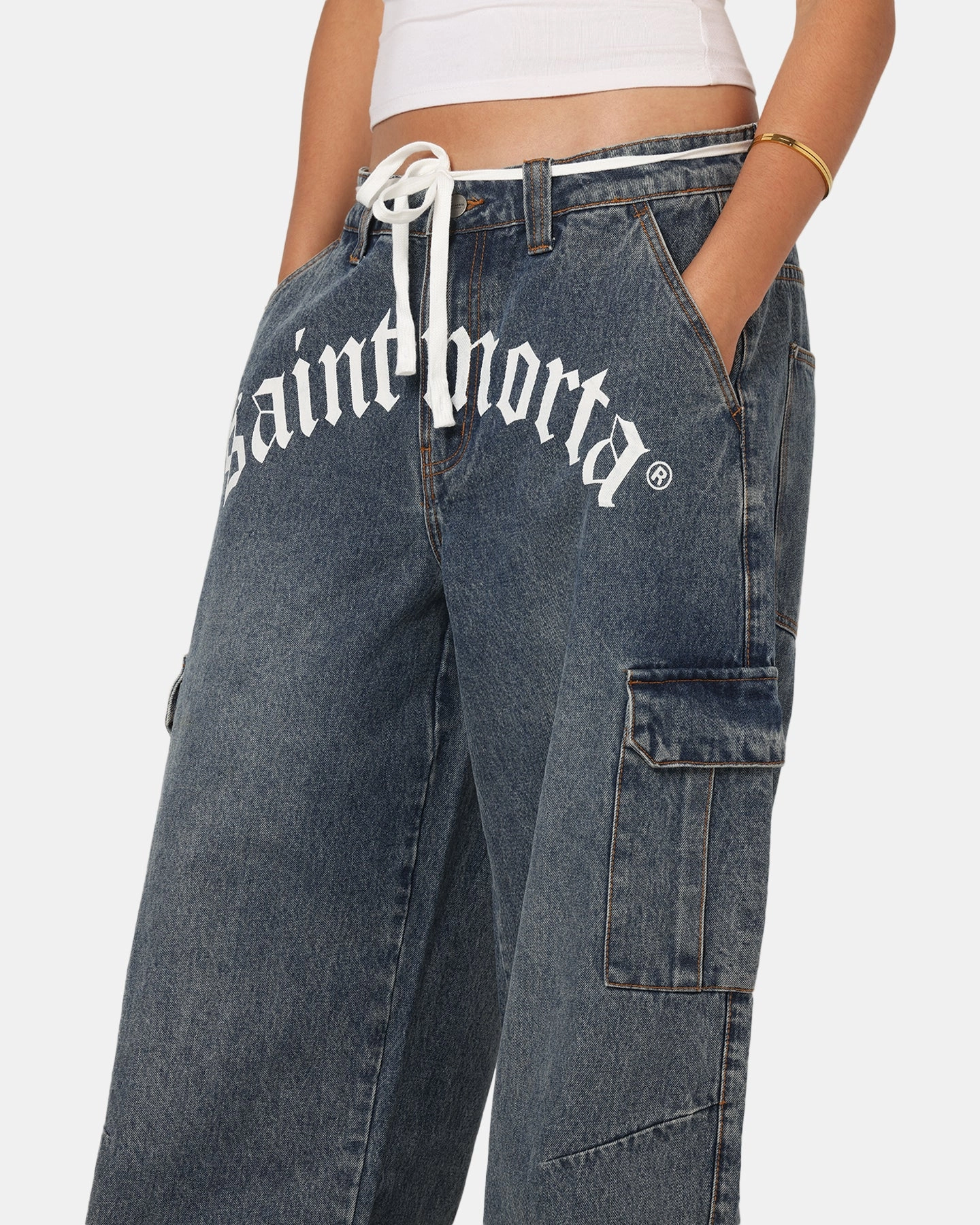 Saint Morta Gothic Denim Cargo Pants Dirty Denim Easy Wear Everyday Wear