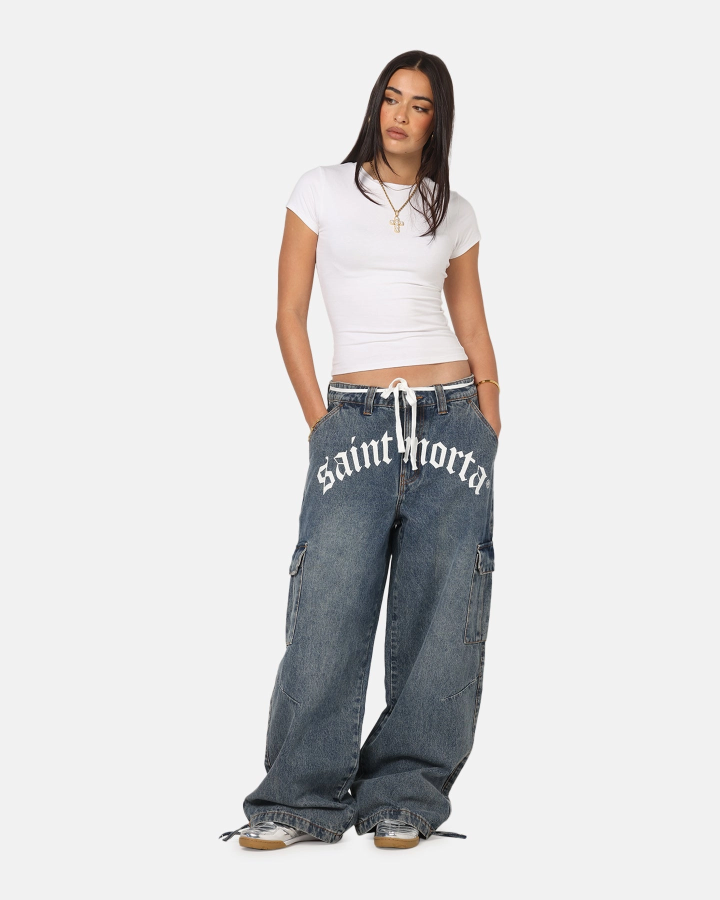 Soft Lining Urban appeal Saint Morta Gothic Denim Cargo Pants Dirty Denim