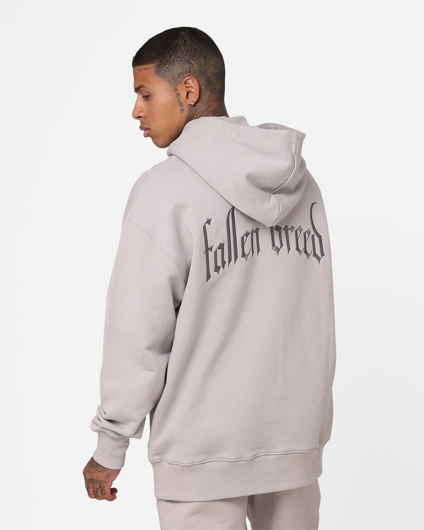 Collared Tear Resistant Fallen Breed Signature Logo Hoodie Light Grey