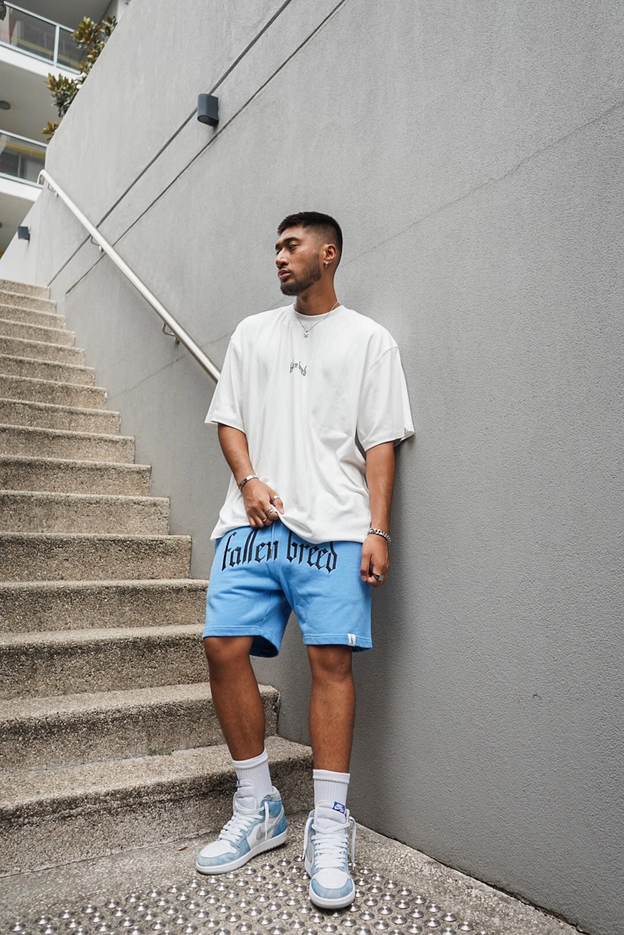 Bohemian style Fallen Breed Logo Sweat Shorts Carolina Blue