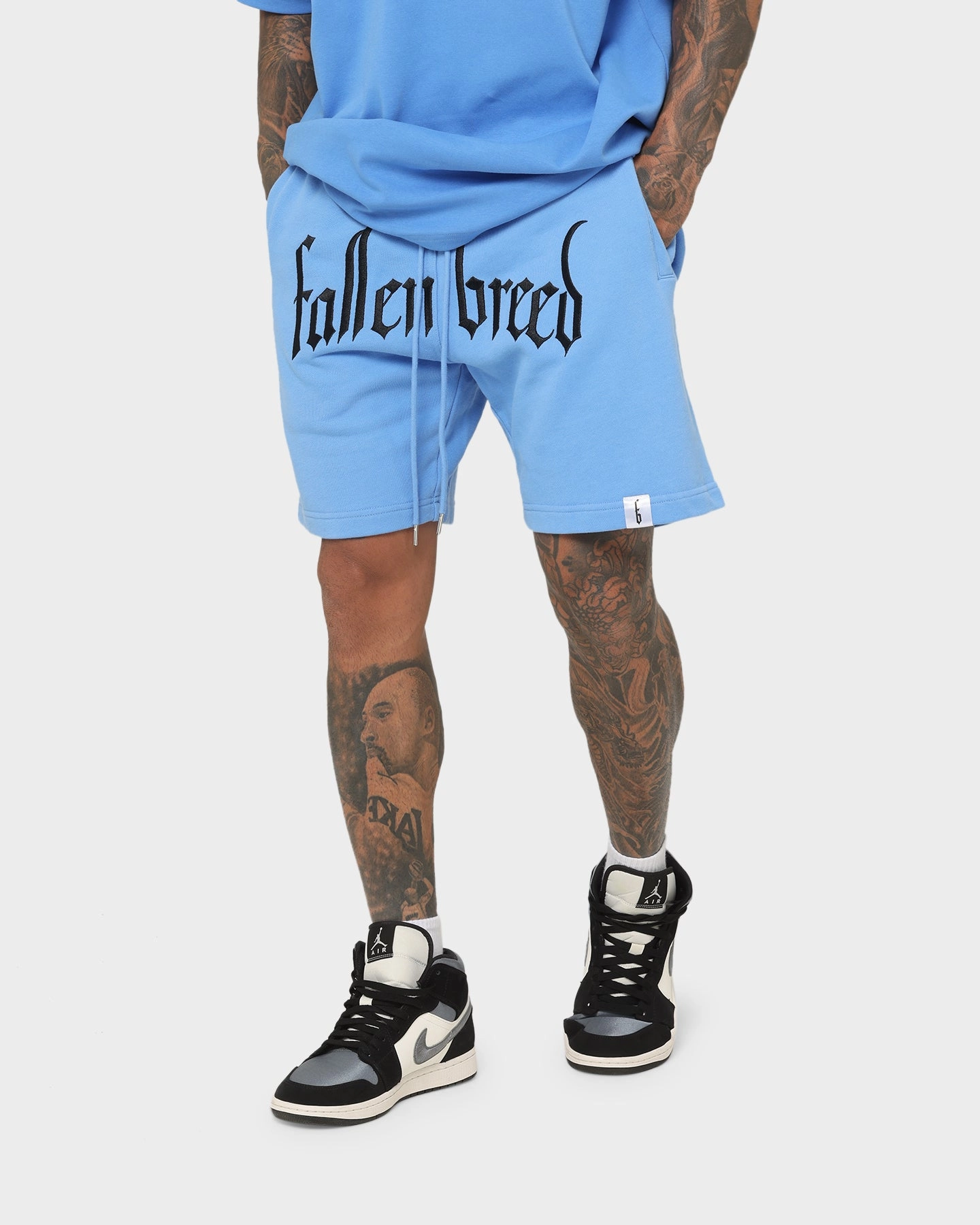 Fallen Breed Logo Sweat Shorts Carolina Blue WideLegOpening Street Chic