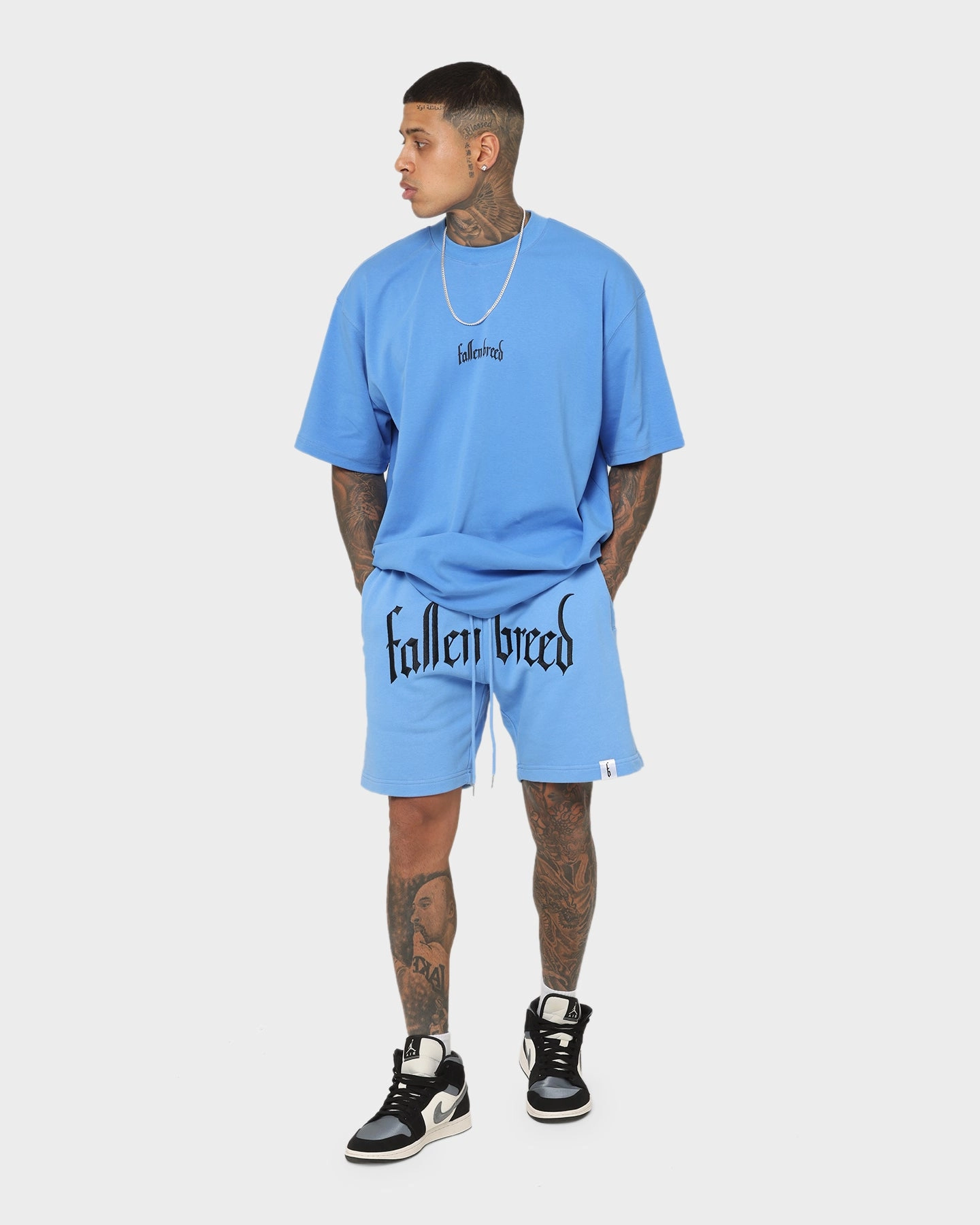 cargo style dress shirt Fallen Breed Logo Sweat Shorts Carolina Blue