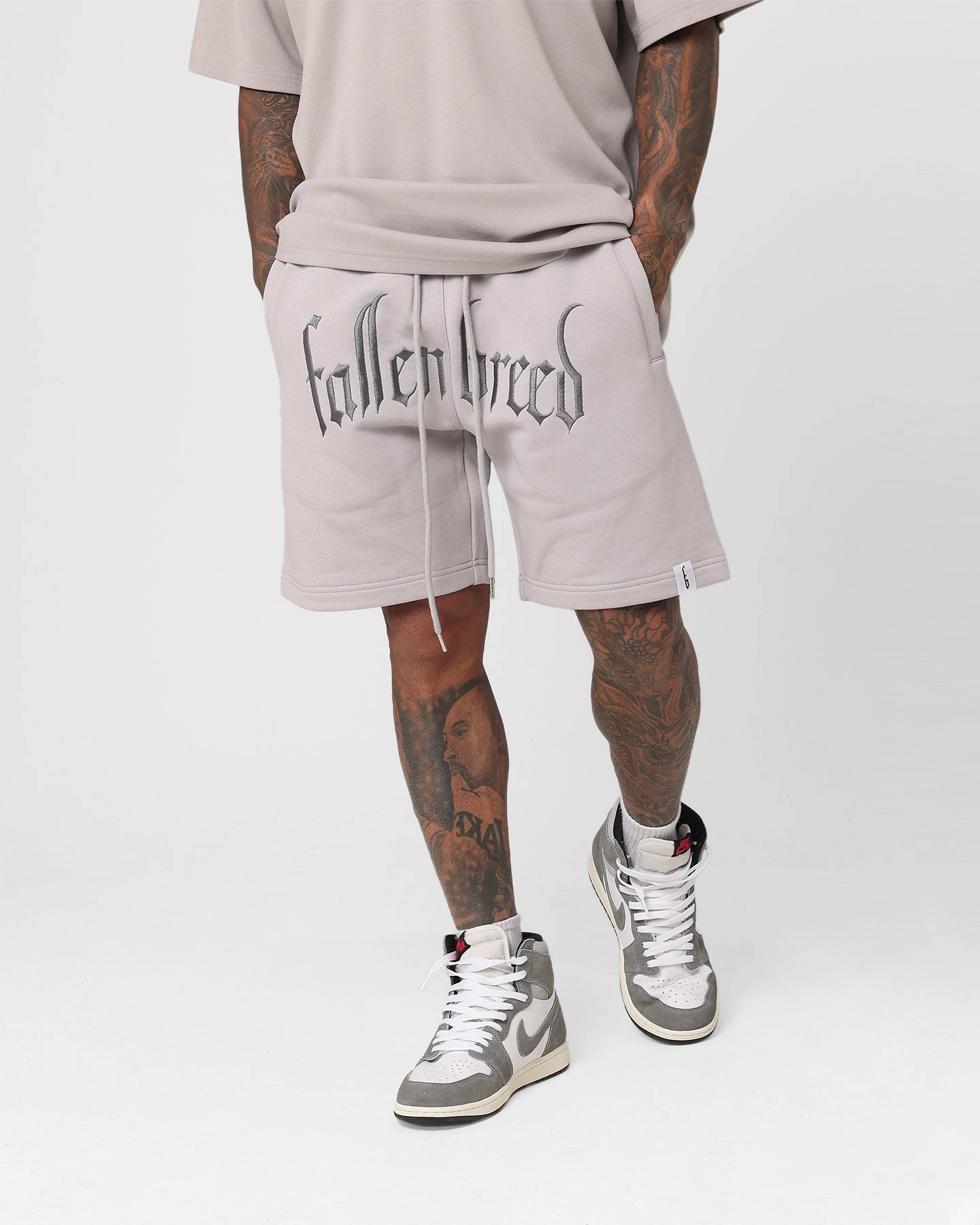 One-of-a-kind Gusseted Crotch Fallen Breed Logo Sweat Shorts Light Grey