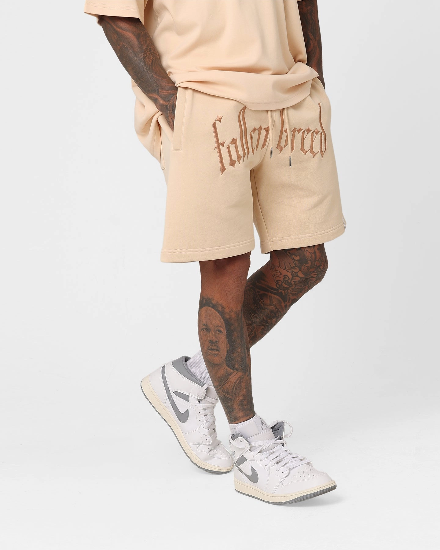 Chic Comfort Workwear Fallen Breed Logo Sweat Shorts Nude