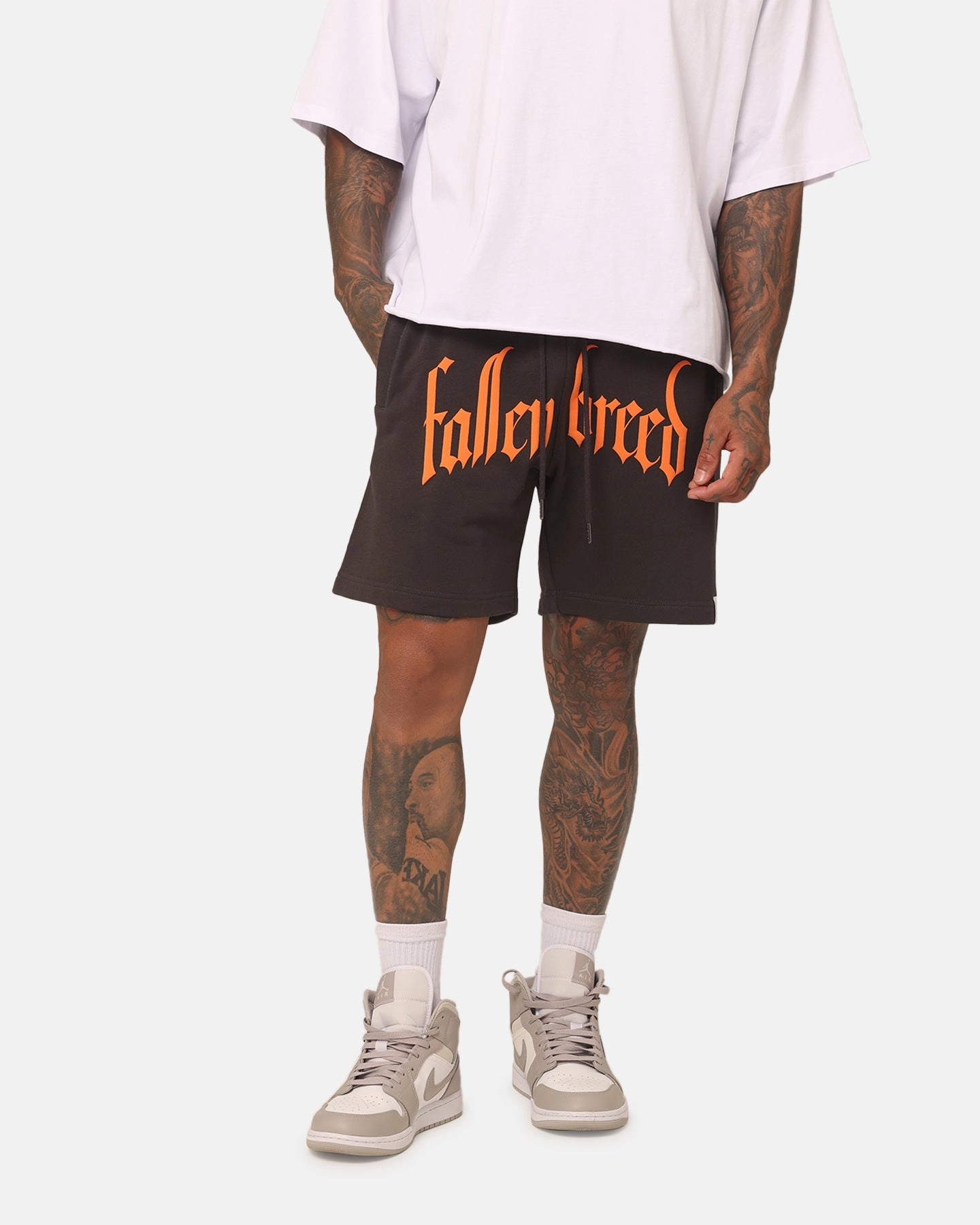 Reflective Safety Stripes Soft Waist Fallen Breed Puff Logo Zip Sweat Shorts Charcoal/Orange