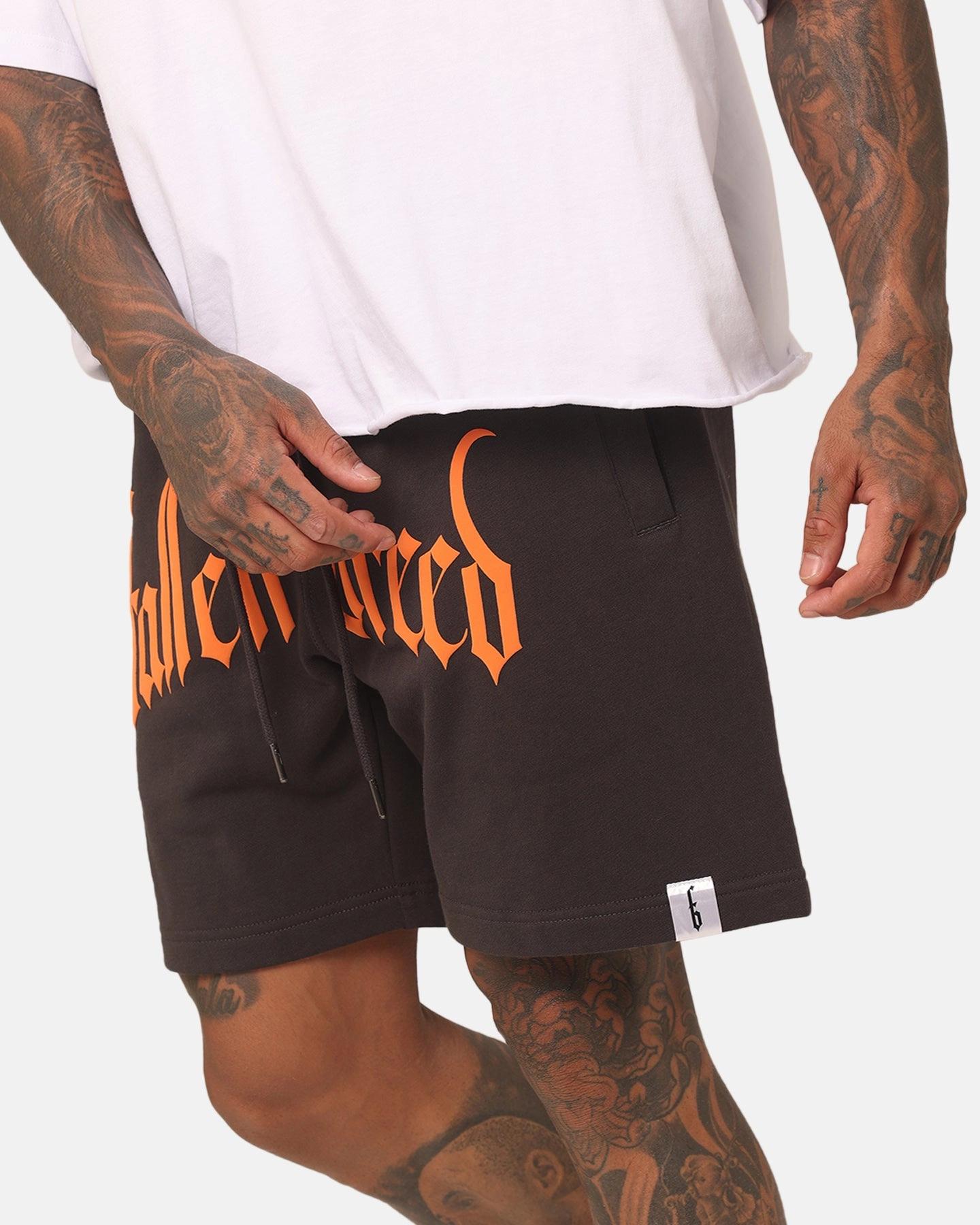 Fallen Breed Puff Logo Zip Sweat Shorts Charcoal/Orange dress shirt