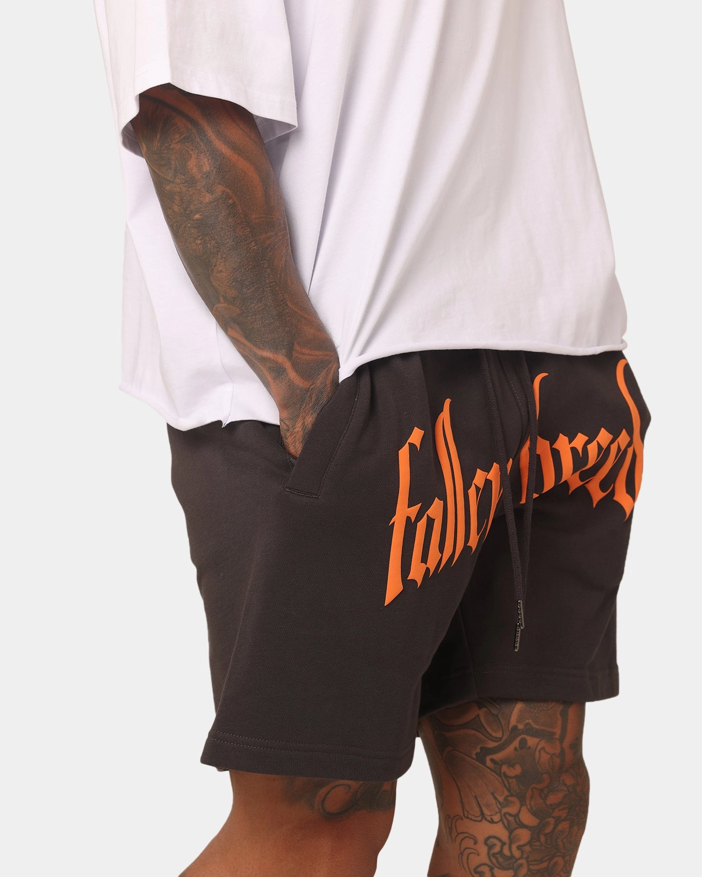 Fallen Breed Puff Logo Zip Sweat Shorts Charcoal/Orange Hypoallergenic Lining Everyday Ready