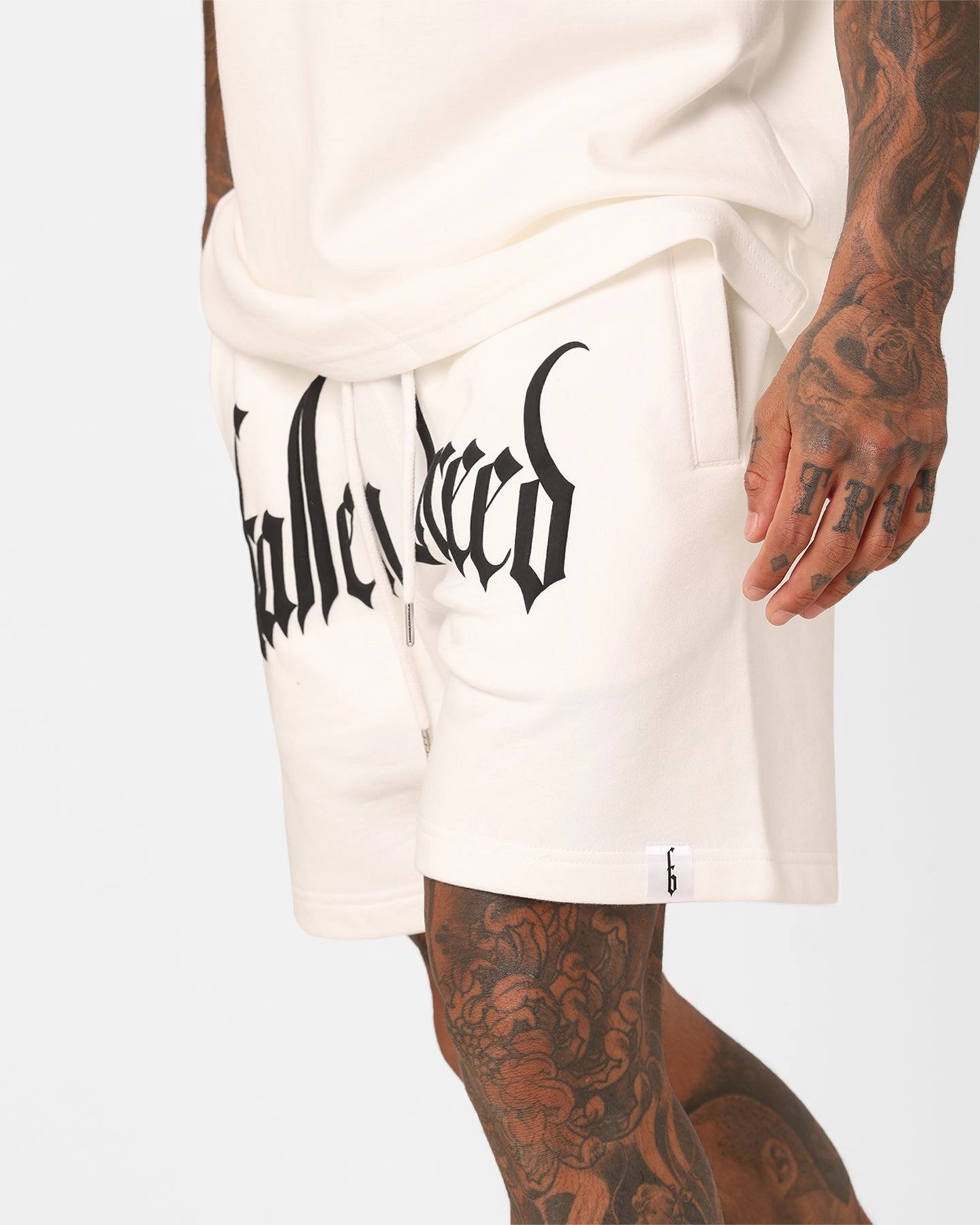 Fallen Breed Puff Logo Zip Sweat Shorts White/Black Seamless construction