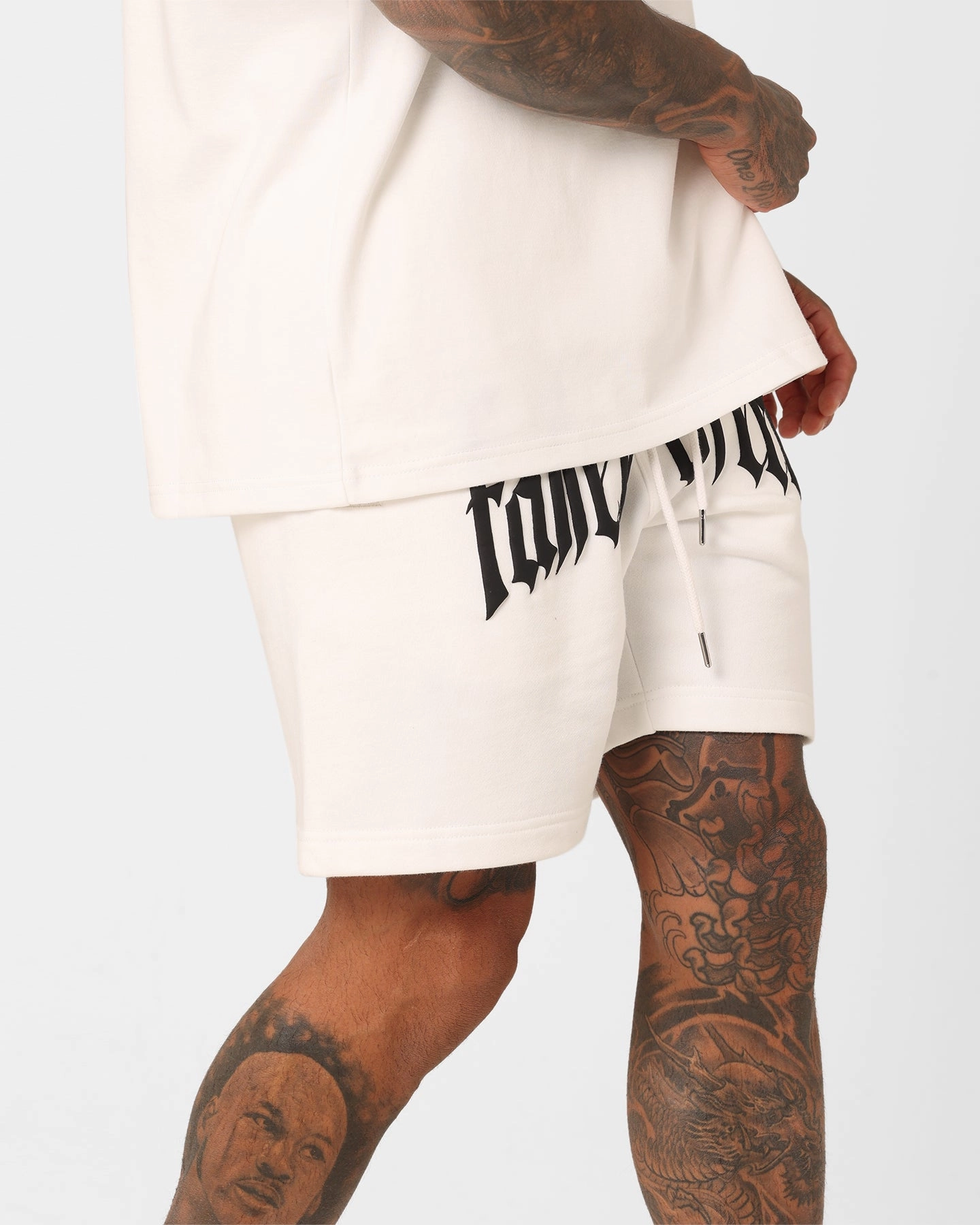 Midweight Texture Fallen Breed Puff Logo Zip Sweat Shorts White/Black