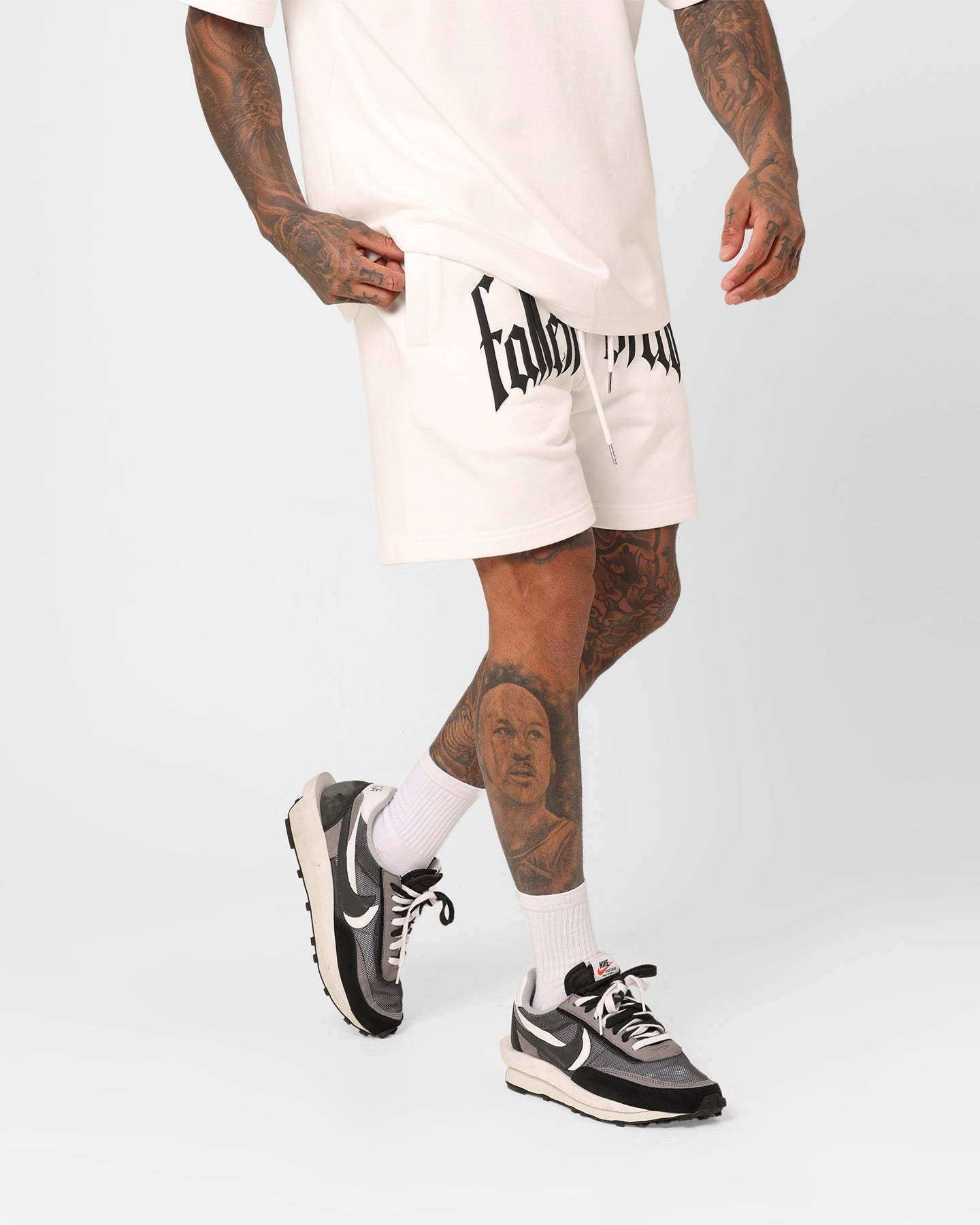 Fallen Breed Puff Logo Zip Sweat Shorts White/Black Mid Rise