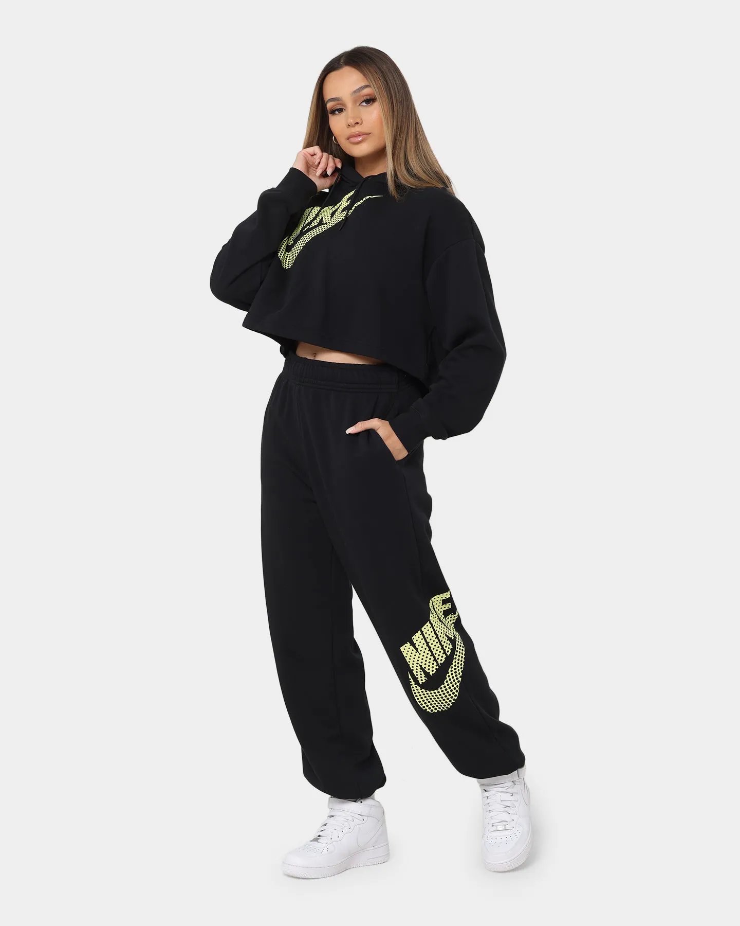 Fleece Raglan Sleeve Construction Nike Women's Nike Sportswear Cropped Fleece Dance Hoodie Black