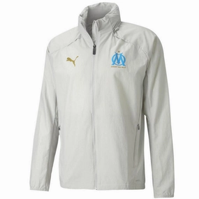 Olympique Marseille soccer training rain jacket 2021 light grey - Puma FlexibleJointArticulation