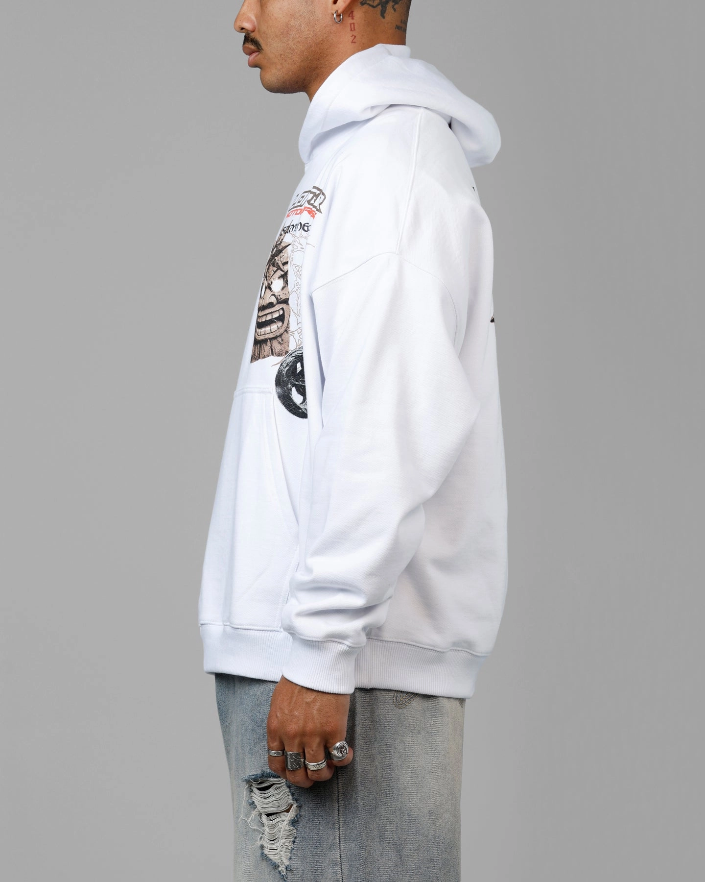 Perforated Details Loiter Summer Motocross Premium Hoodie White