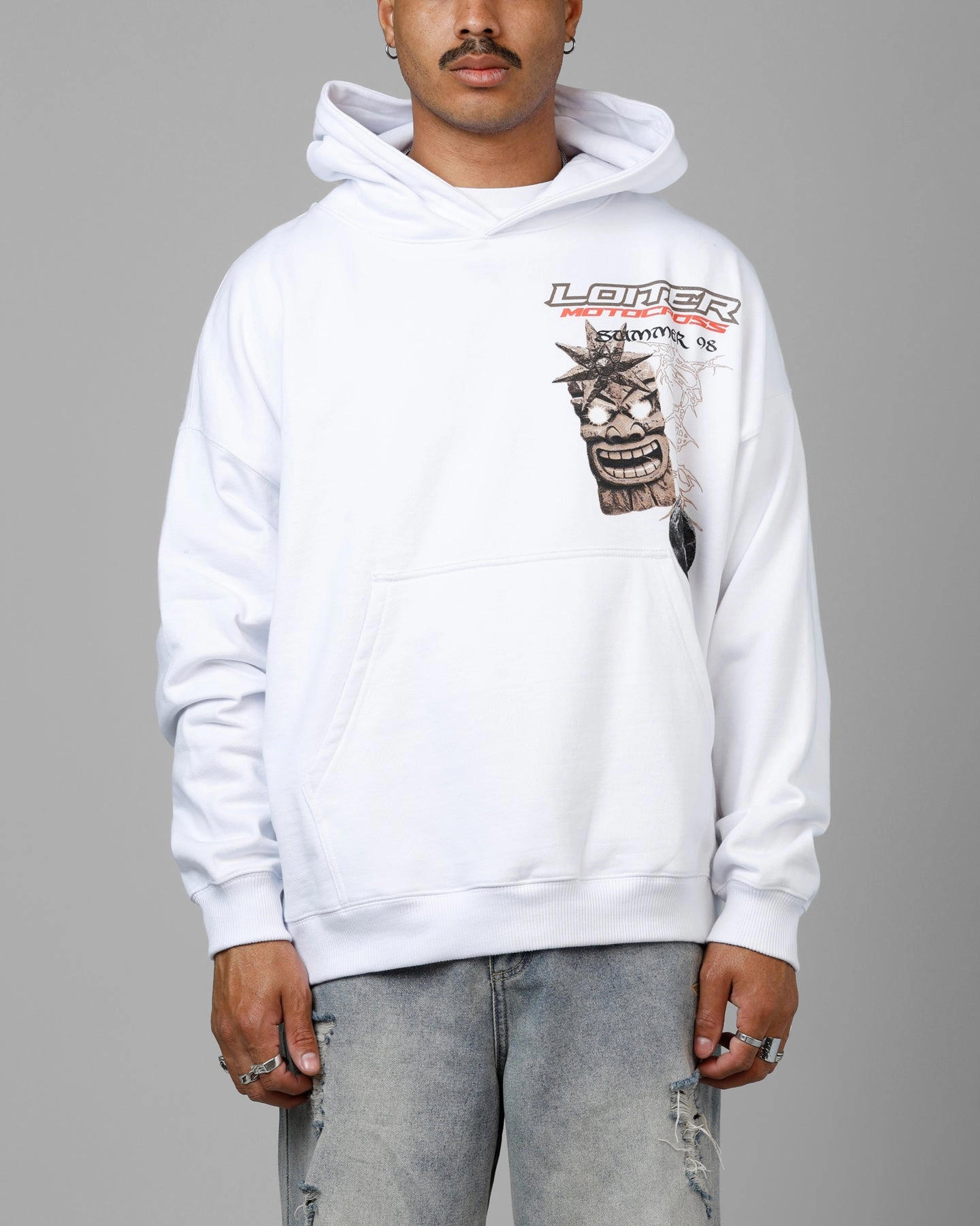 Checked Lightweight Outerwear Loiter Summer Motocross Premium Hoodie White